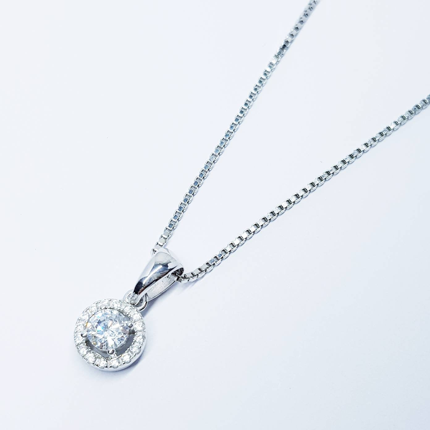 Dainty sterling silver necklace, small white diamond simulant pendant, Vintage necklace, small oval pendant