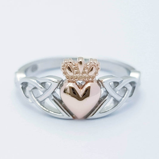Sterling Silver Claddagh ring, rose gold celtic Knot Claddagh Ring, Irish heart and hands Ring