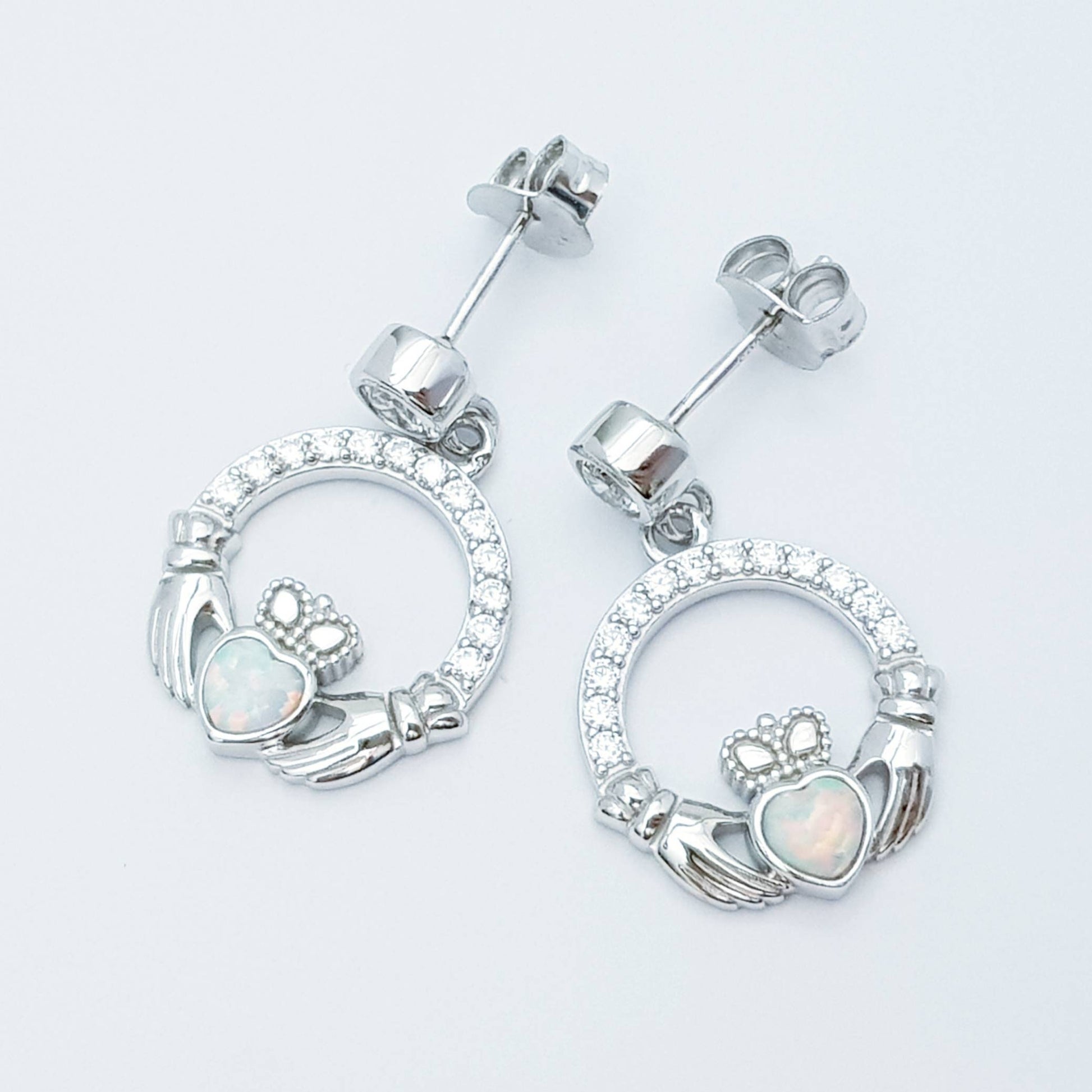 Opal claddagh Earrings, Silver Claddagh Earrings, October birthstone