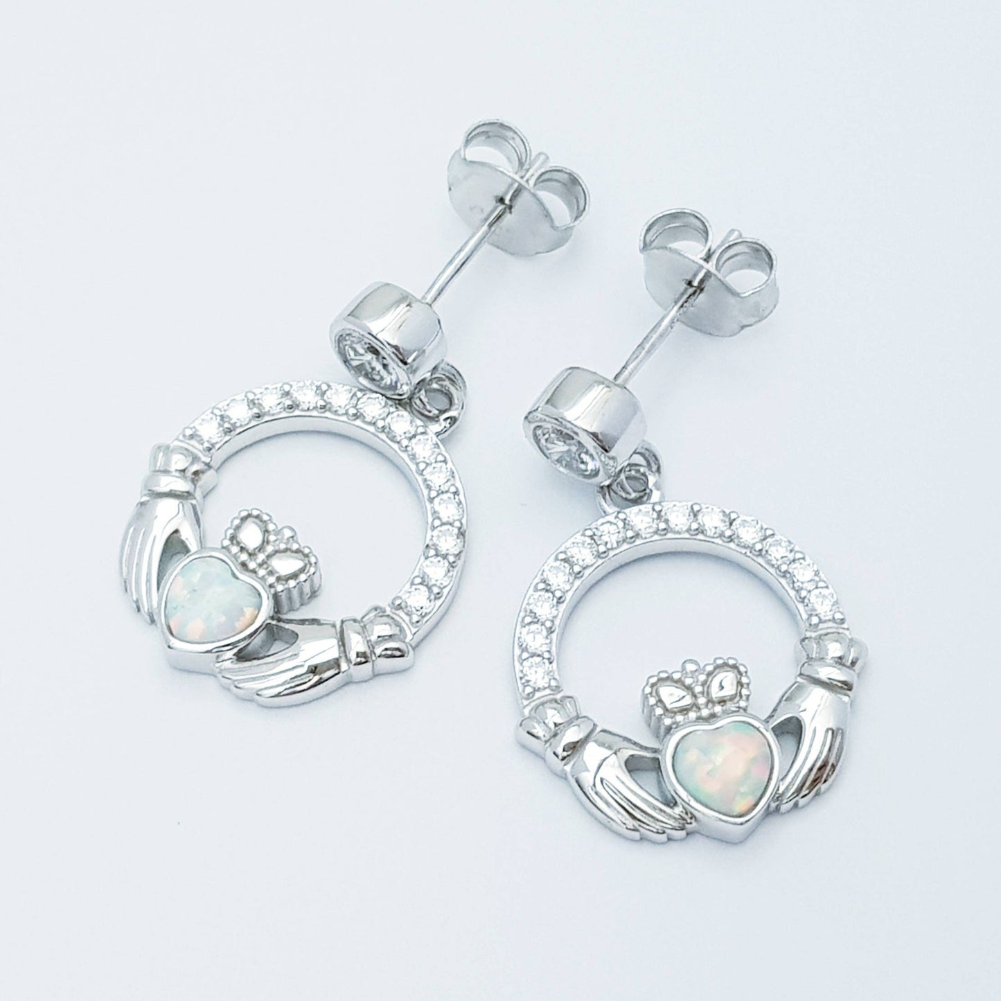 Opal claddagh Earrings, Silver Claddagh Earrings, October birthstone