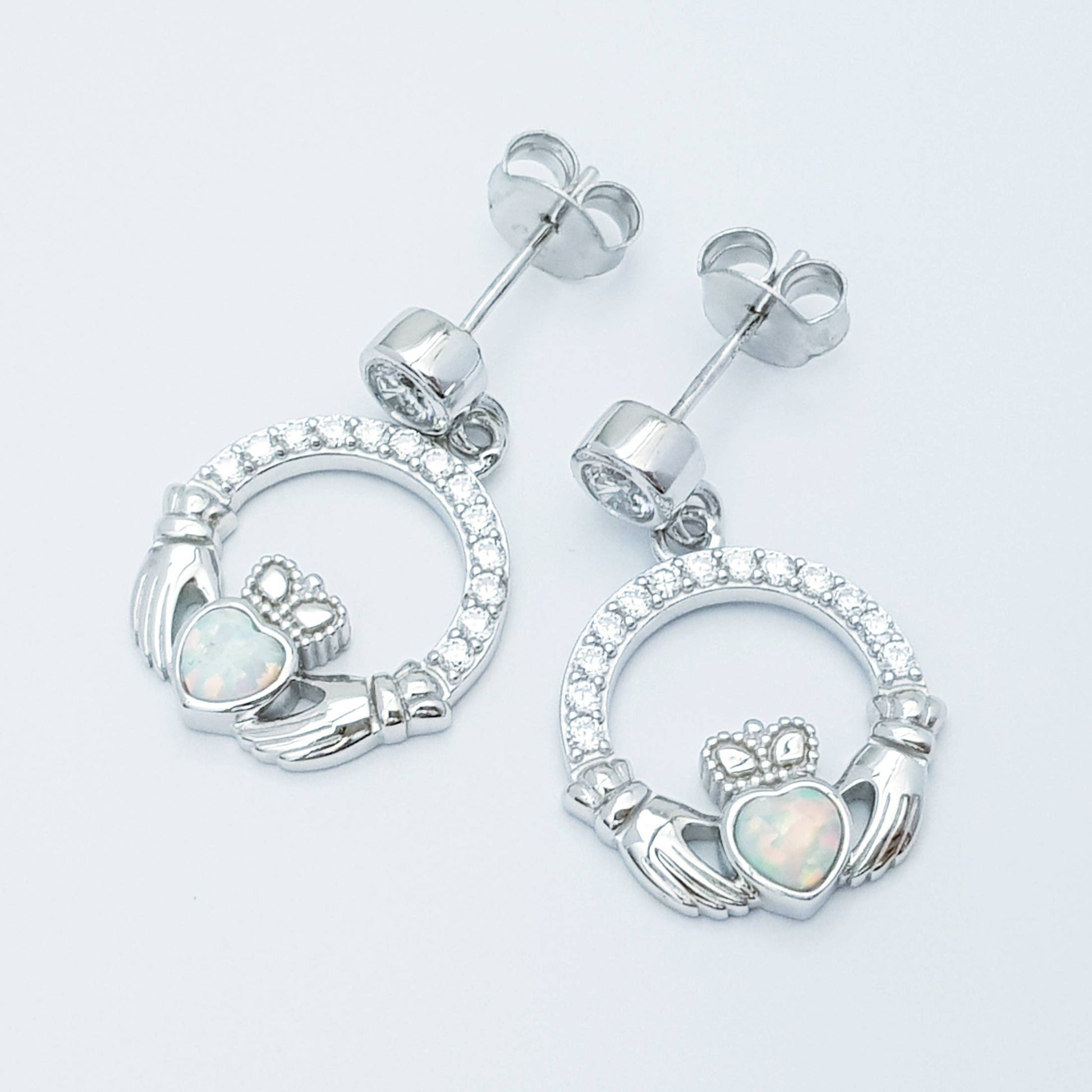 Opal claddagh Earrings, Silver Claddagh Earrings, October birthstone