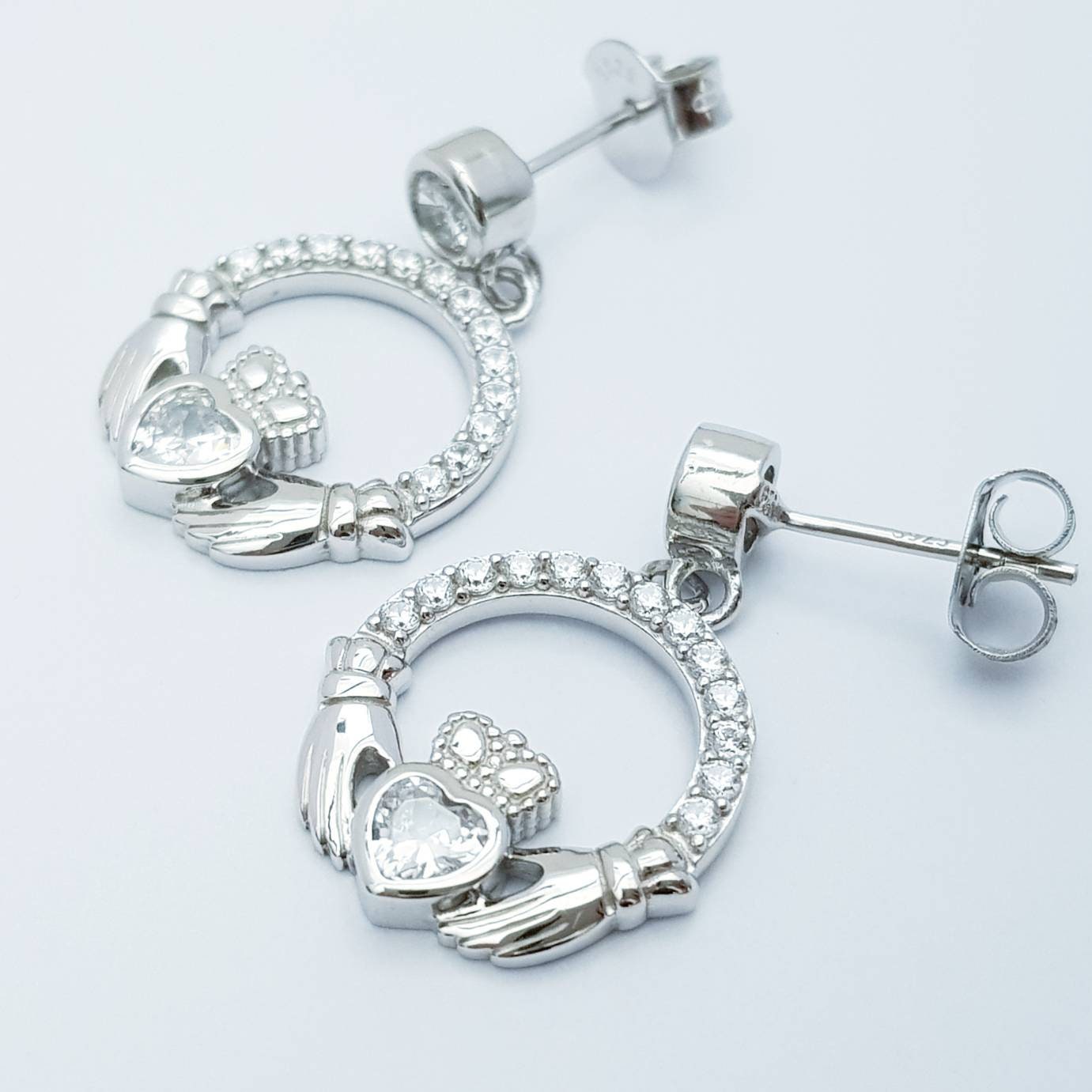 Claddagh Earrings, Silver Claddagh Earrings, Claddagh drop Earrings