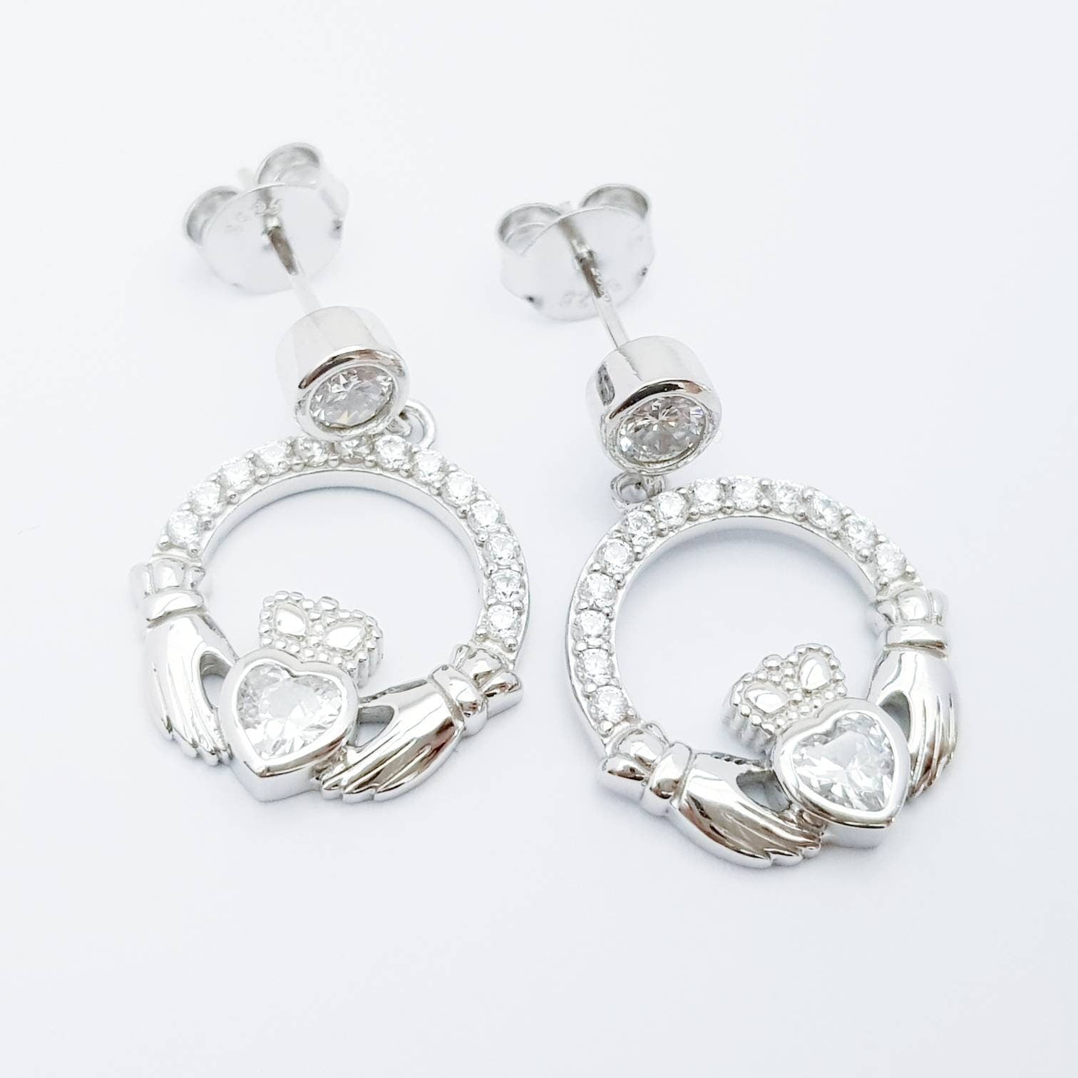 Claddagh Earrings, Silver Claddagh Earrings, Claddagh drop Earrings