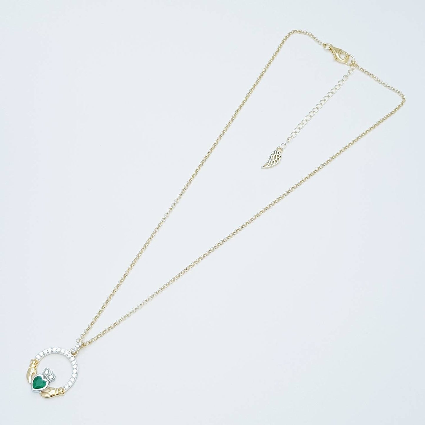 Green Claddagh pendant, claddagh necklace, silver & gold claddagh pendant