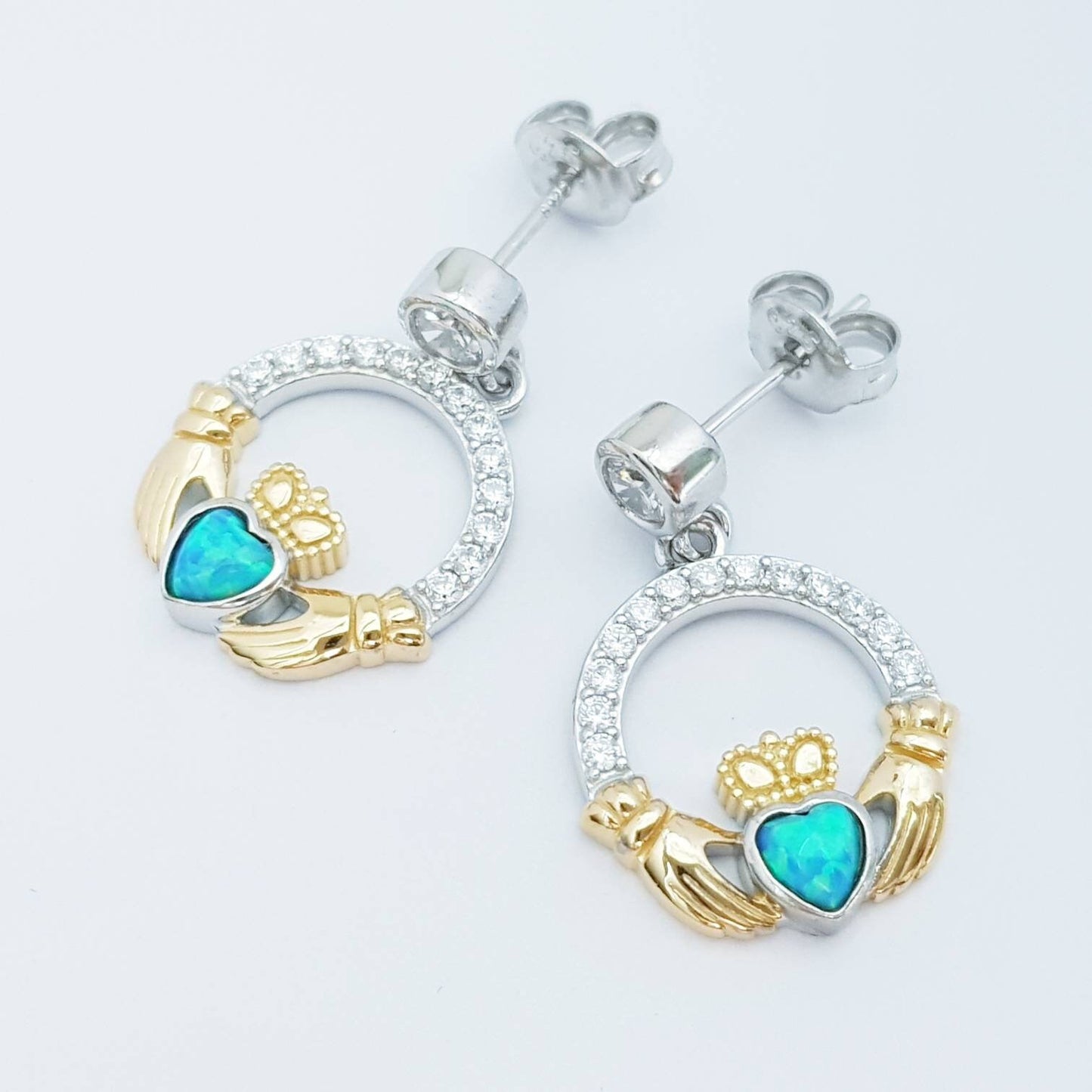 Opal claddagh Earrings, Silver Claddagh Earrings, October birthstone