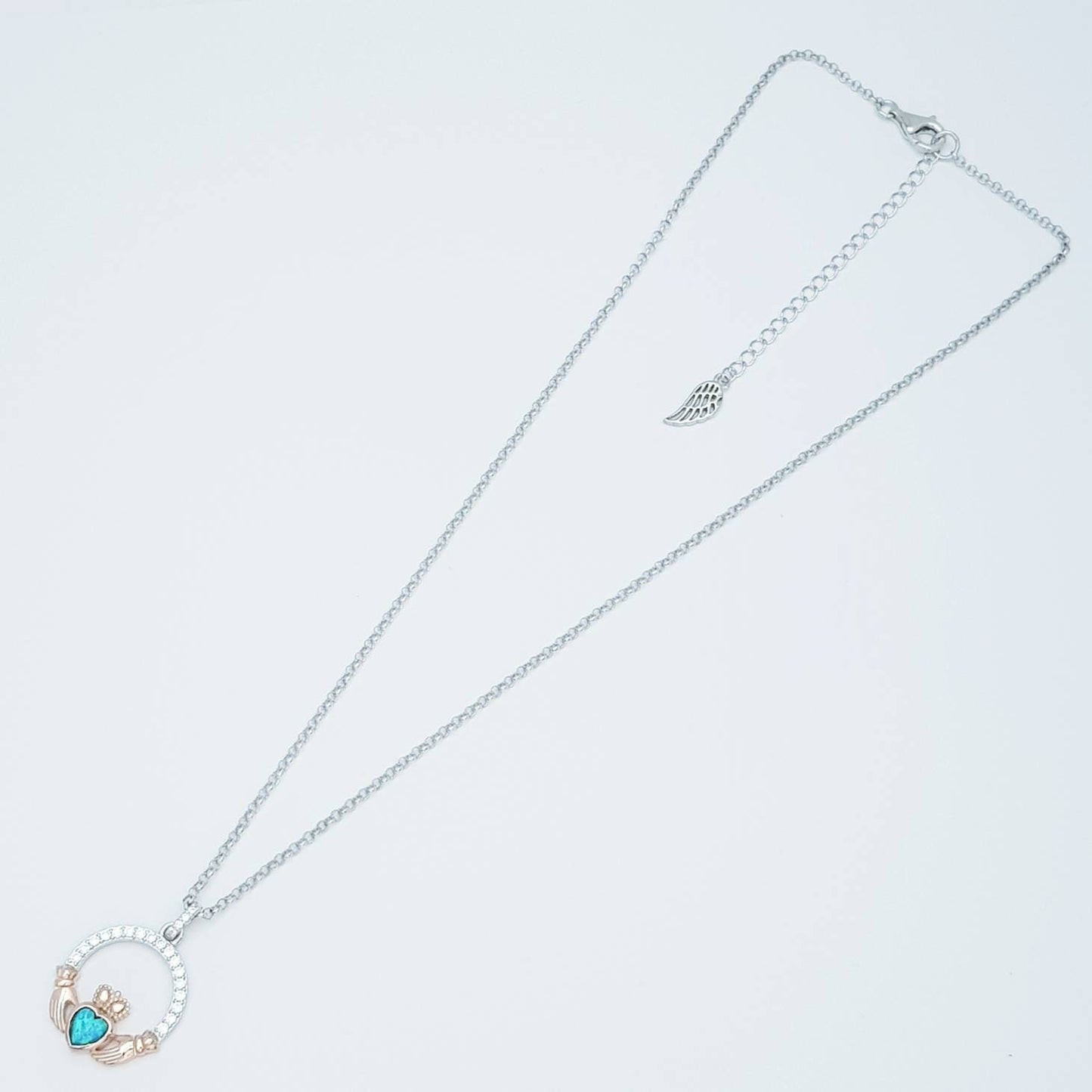 Opal Claddagh pendant, claddagh necklace, rose gold claddagh pendant October birthstone