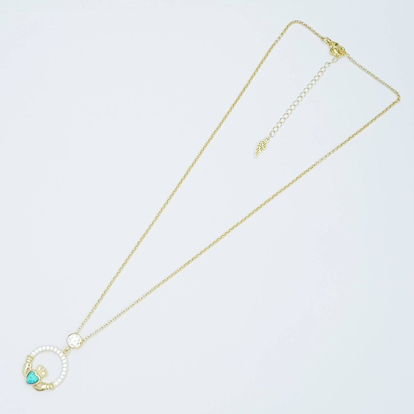 Opal Claddagh pendant, claddagh necklace, yellow gold plated claddagh pendant