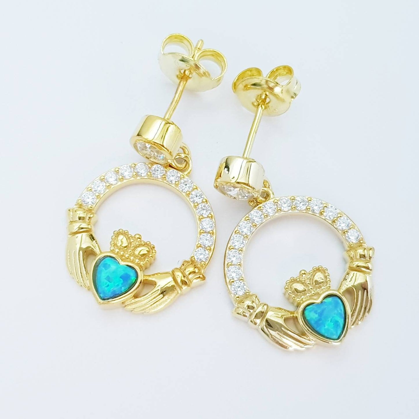 Opal claddagh Earrings, Silver Claddagh Earrings, October birthstone