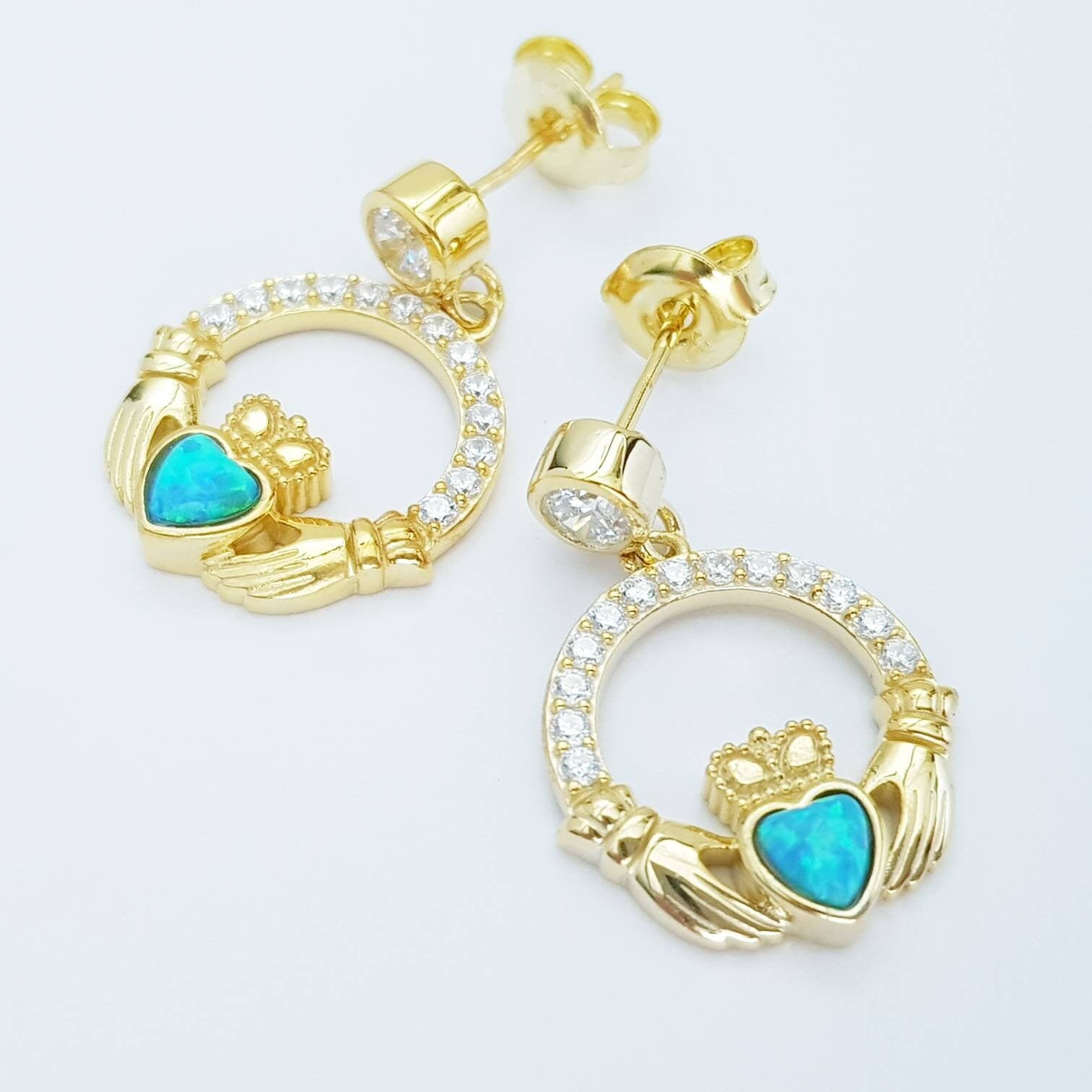 Opal claddagh Earrings, Silver Claddagh Earrings, October birthstone