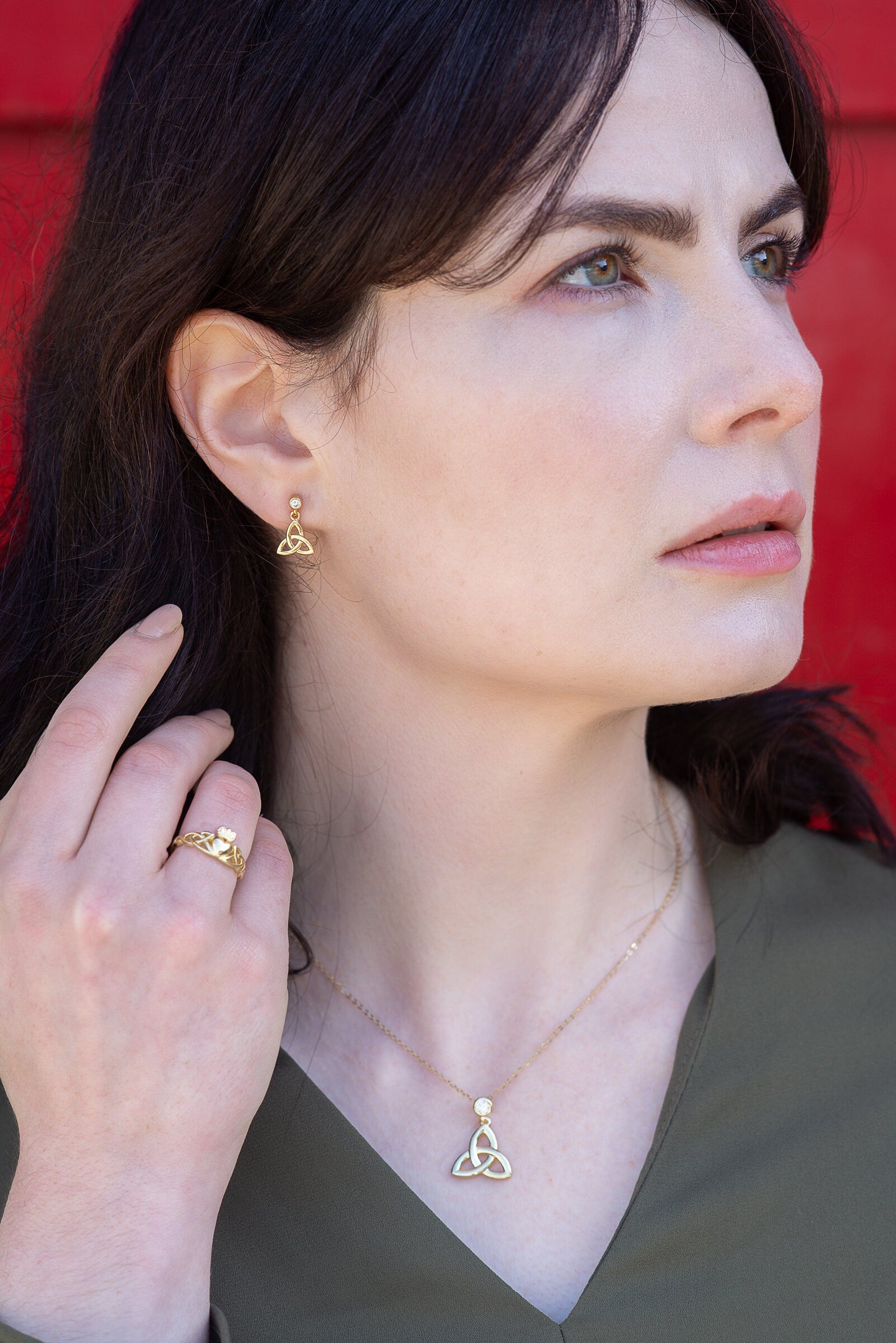 Small celtic drop earrings, Irish trinity jewelry, dainty drop Earrings