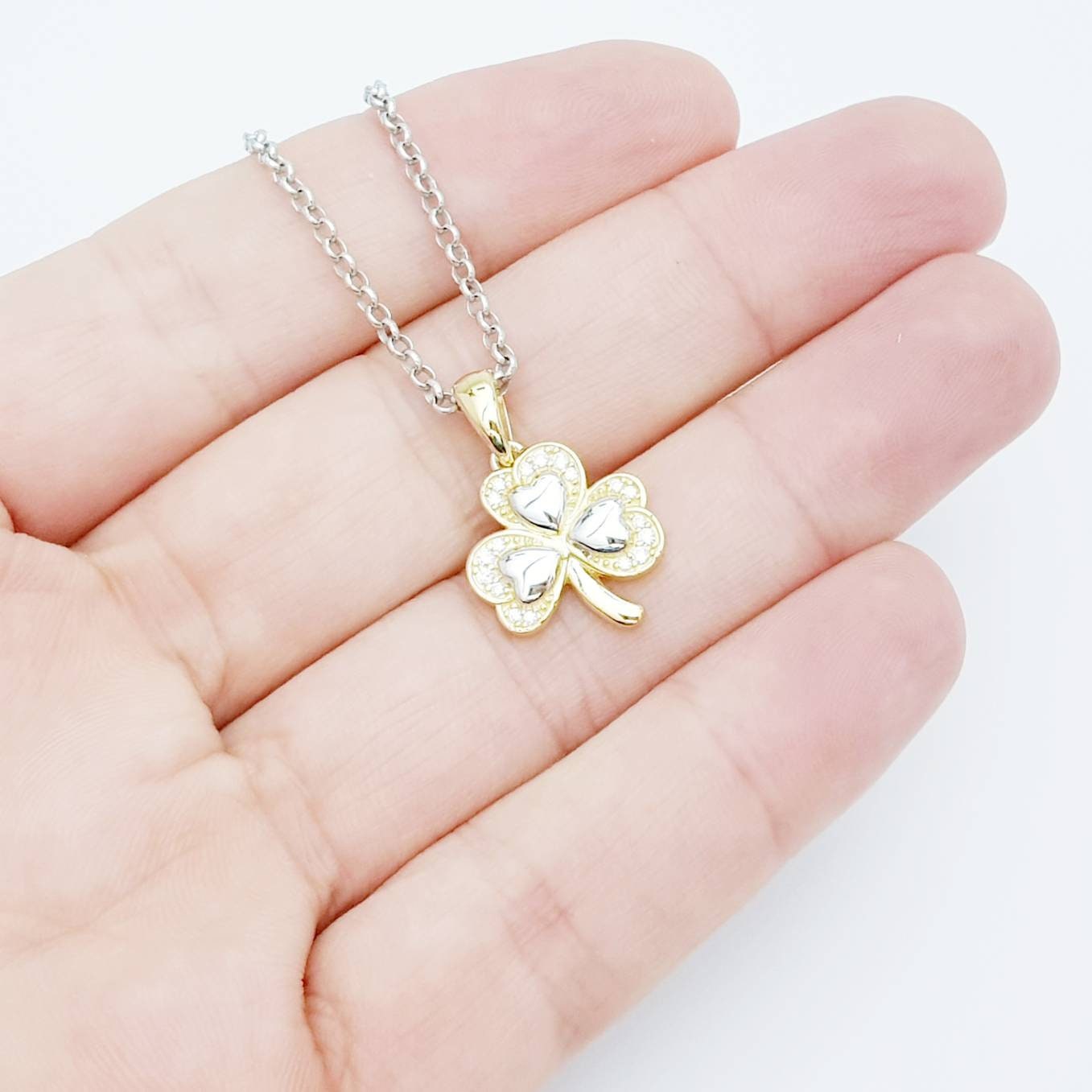 Sterling Silver Shamrock pendant, gold plated shamrock necklace