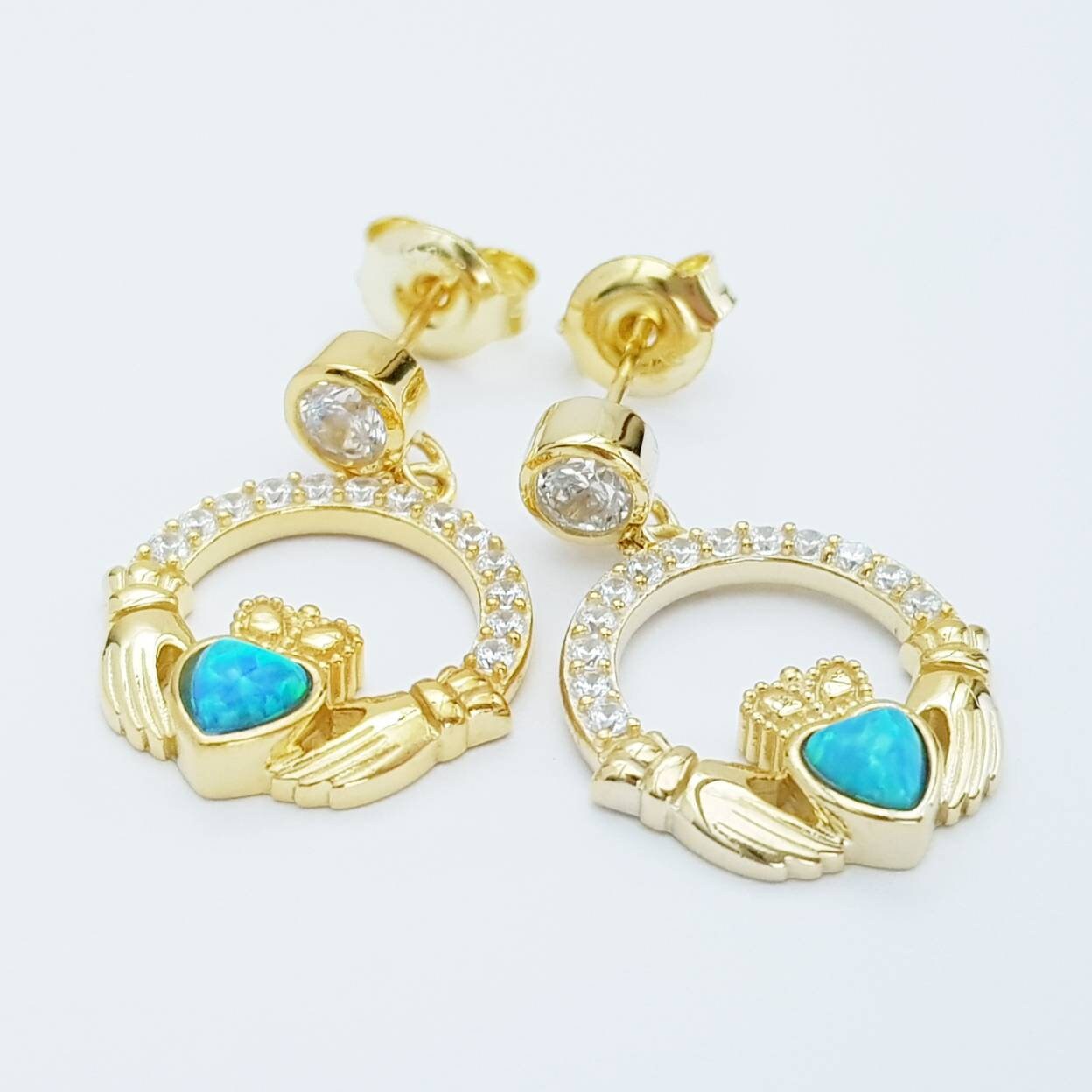 Opal claddagh Earrings, Silver Claddagh Earrings, October birthstone