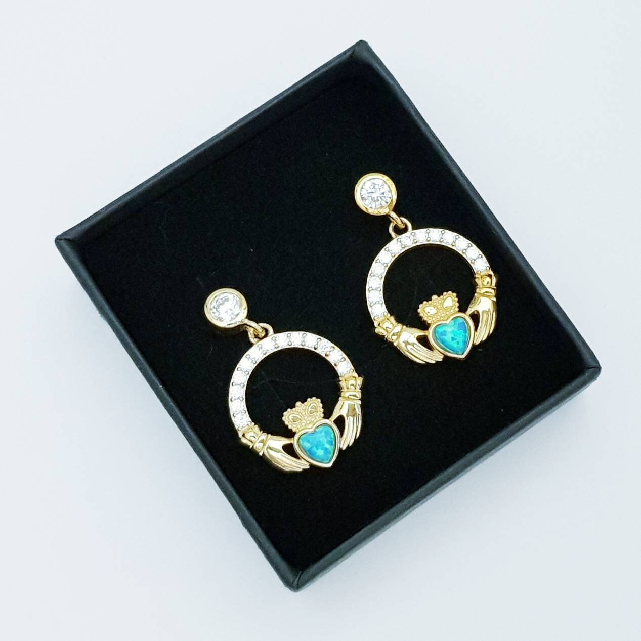 Opal claddagh Earrings, Silver Claddagh Earrings, October birthstone