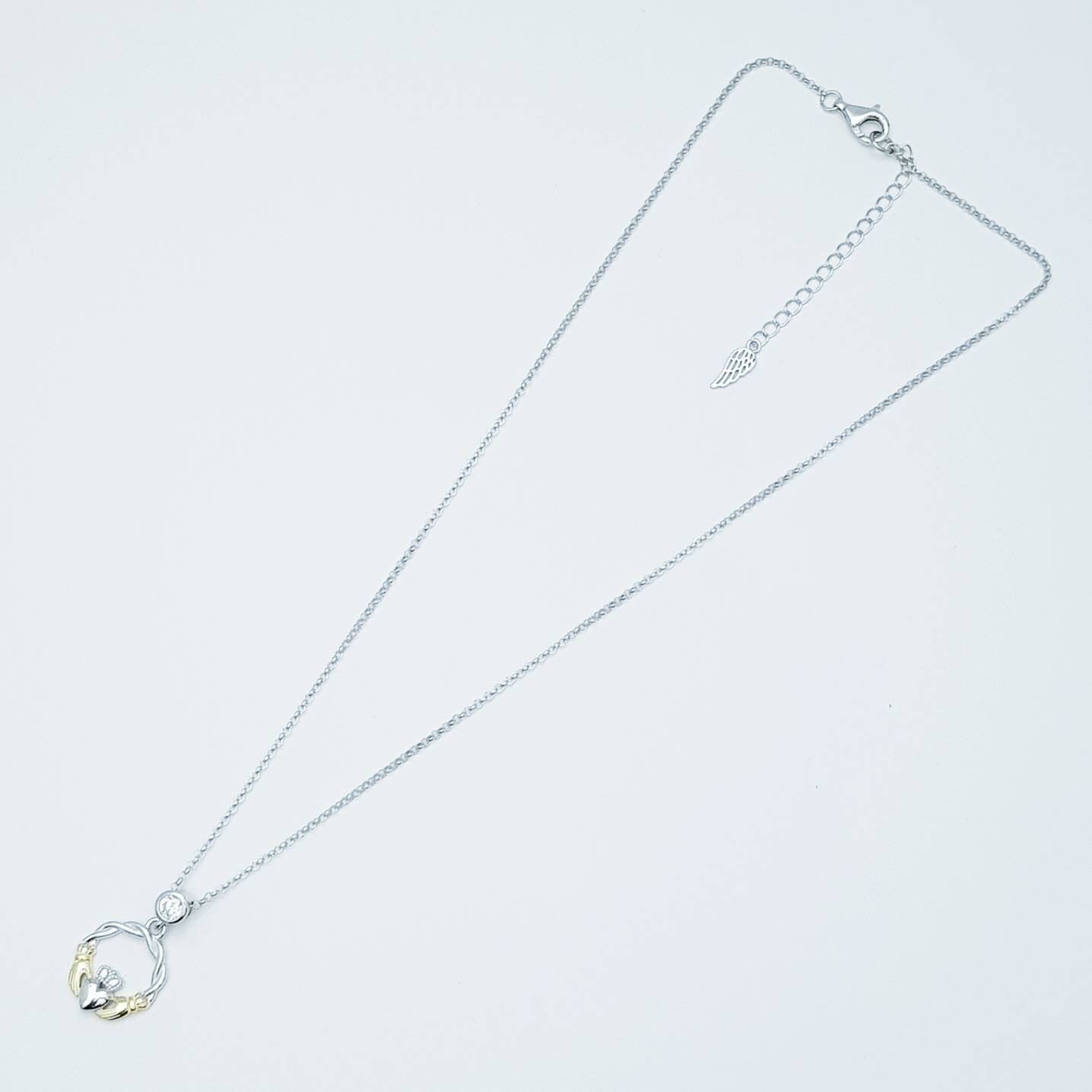 Cute Sterling Silver claddagh necklace with gold plating