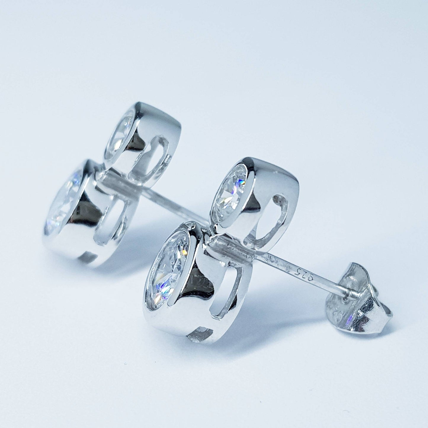 Sterling Silver stud earrings, two stone stud earrings, man made Diamond Simulant studs,