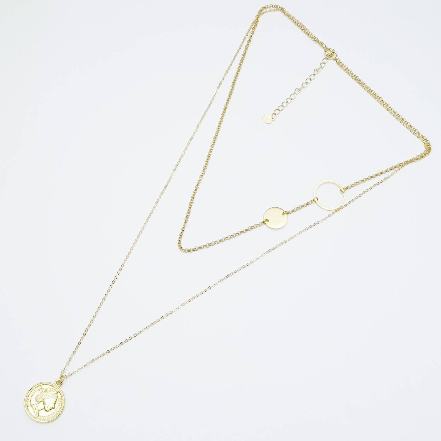 Circle necklace - Coin necklace - Gold coin necklace - multi strand necklace - Minimal necklace - layering necklace - Gold choker