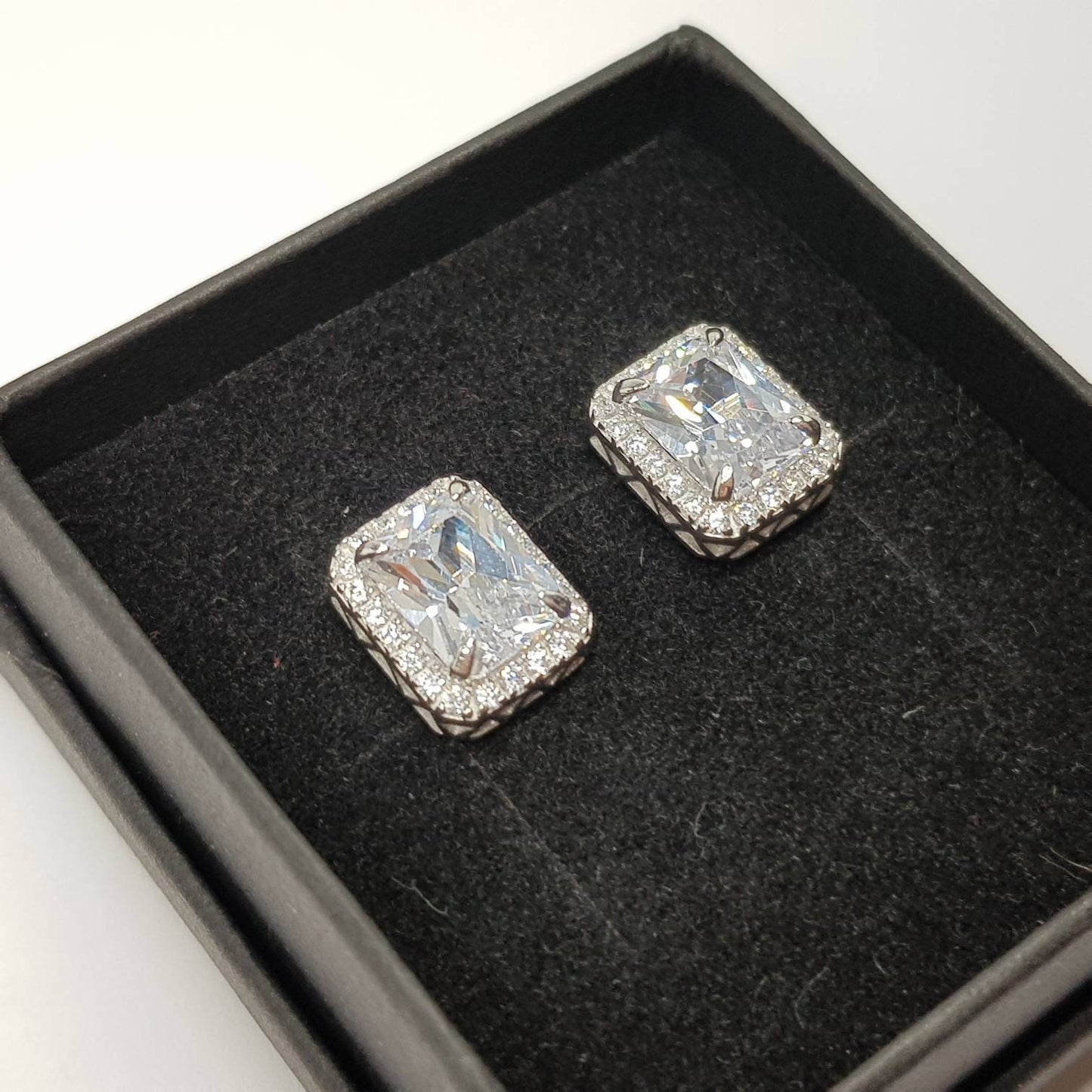 Sterling Silver stud earrings, emerald cut studs, made Diamond Simulants,