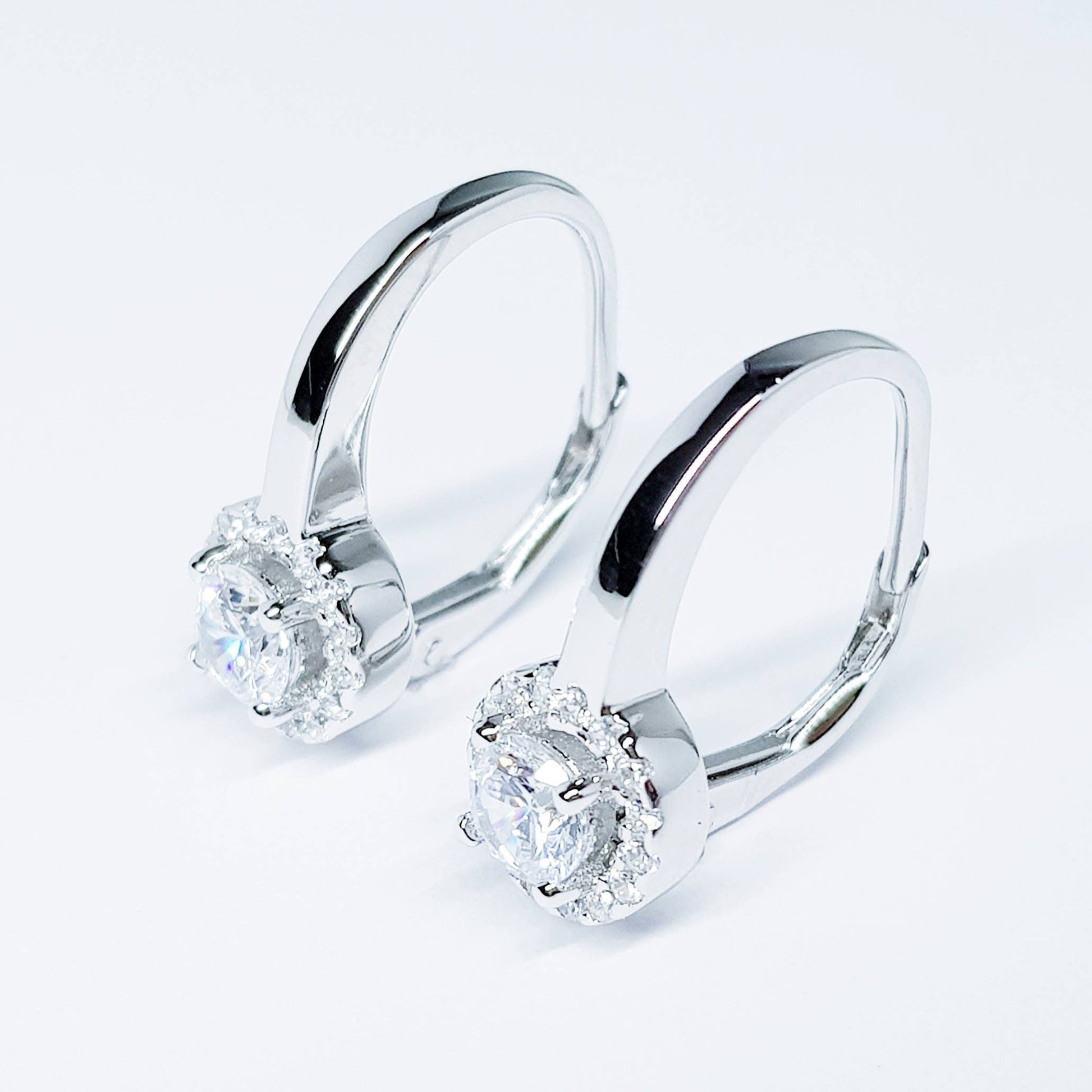 Elegant sterling silver round halo leverback drop earrings