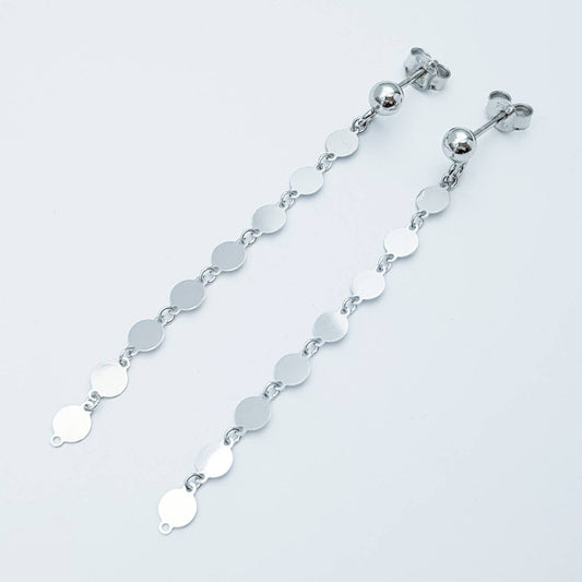 Long silver disc earrings, thin polished gypsy earrings, plain silver disc earrings, minimalist coin earrings