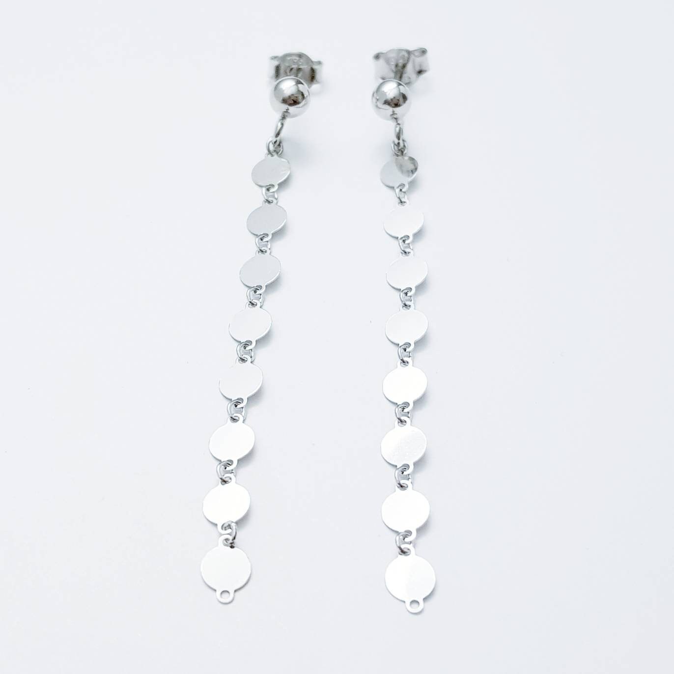 Long silver disc earrings, thin polished gypsy earrings, plain silver disc earrings, minimalist coin earrings