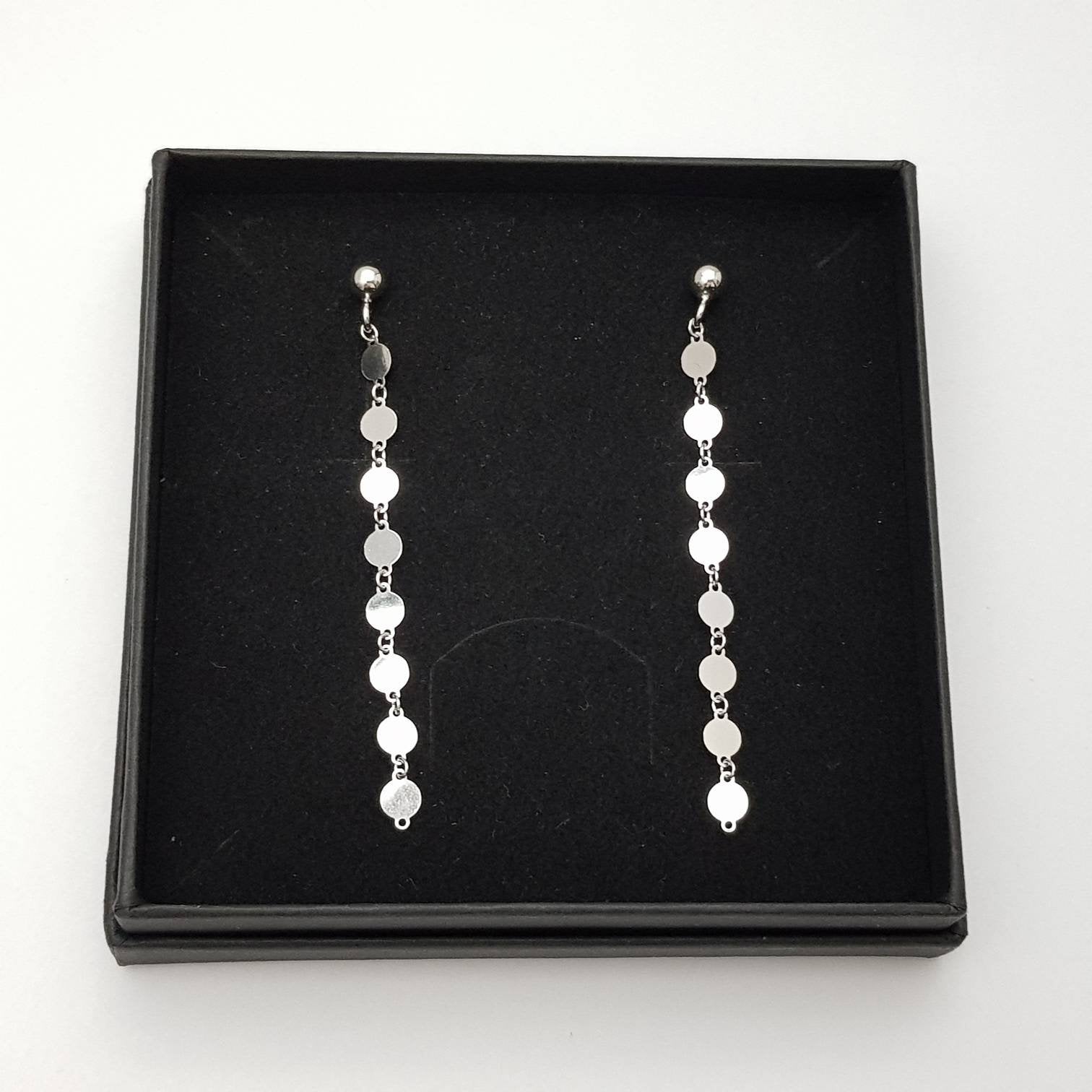 Long silver disc earrings, thin polished gypsy earrings, plain silver disc earrings, minimalist coin earrings