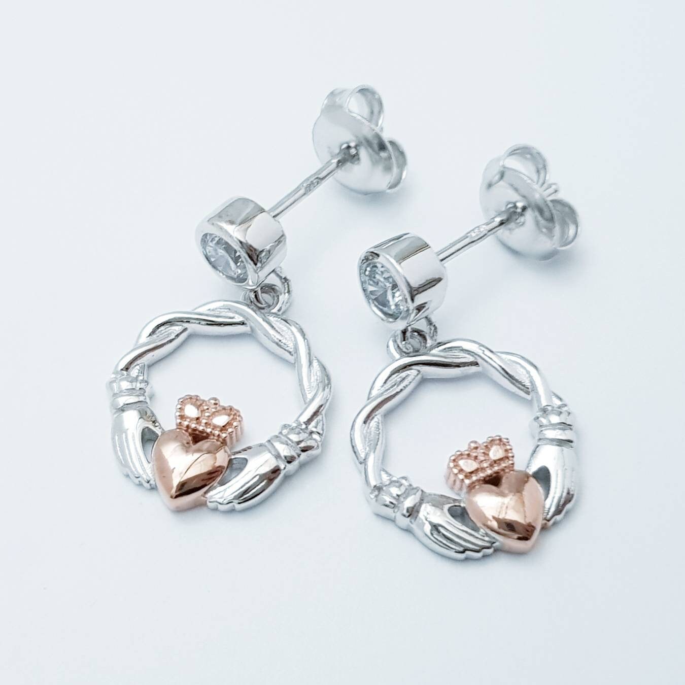 Claddagh stud Earrings, Gold plated Silver Claddagh Earrings