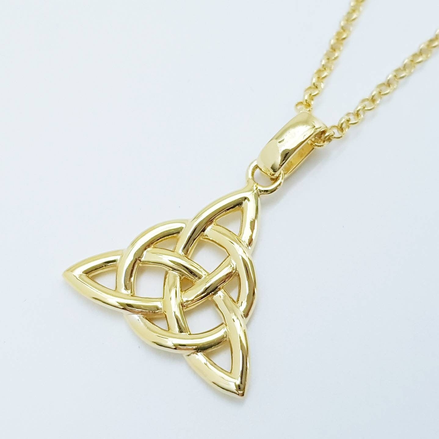 Celtic knot pendant, yellow gold plated Celtic triquetra necklace, Celtic necklace made in Ireland