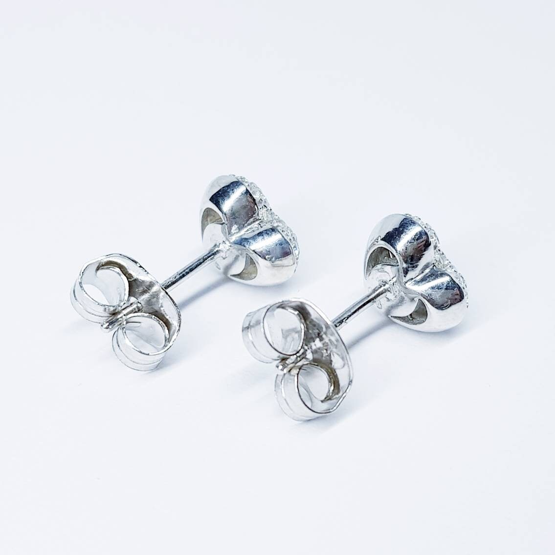 Dainty Sterling silver heart shaped stud earrings, cute faux diamond heart earrings