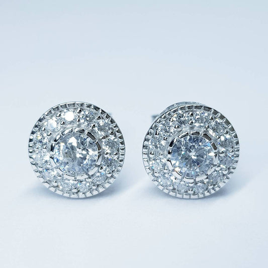 Vintage style Halo Earrings, stud earrings, gifts for women, faux diamond earrings for women with millgrain edge