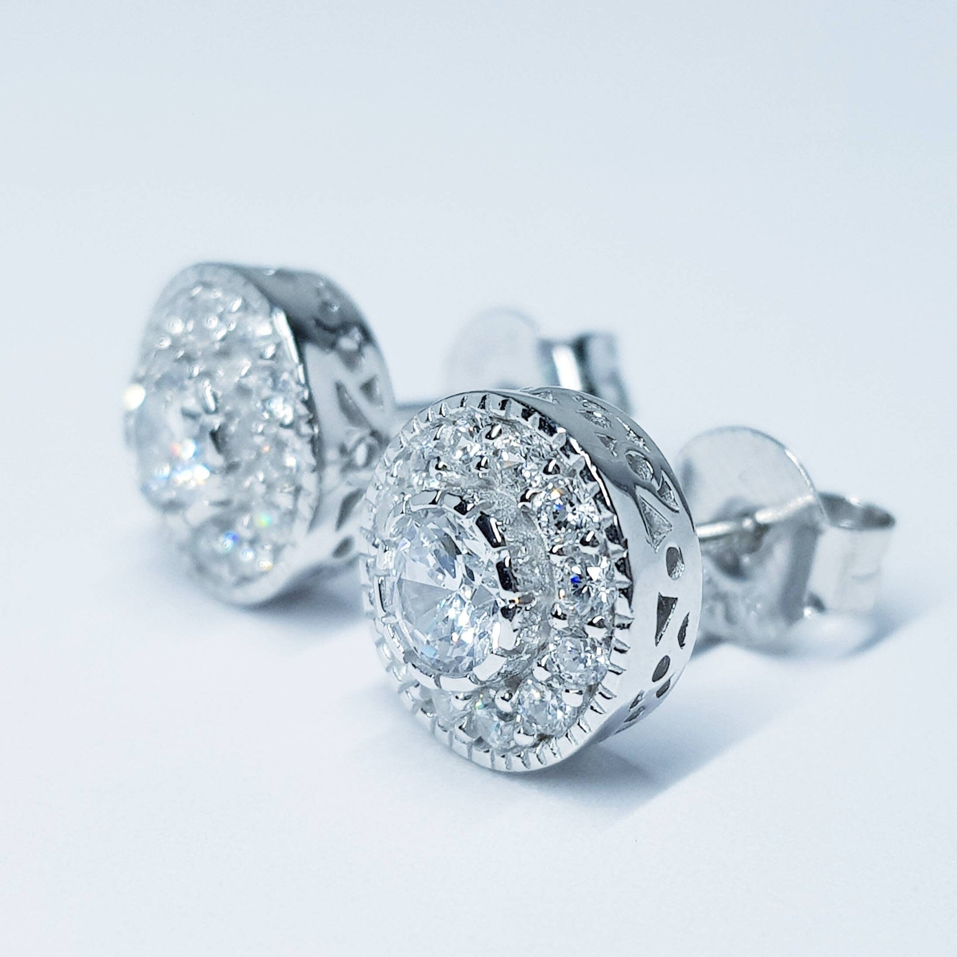 Vintage style Halo Earrings, stud earrings, gifts for women, faux diamond earrings for women with millgrain edge