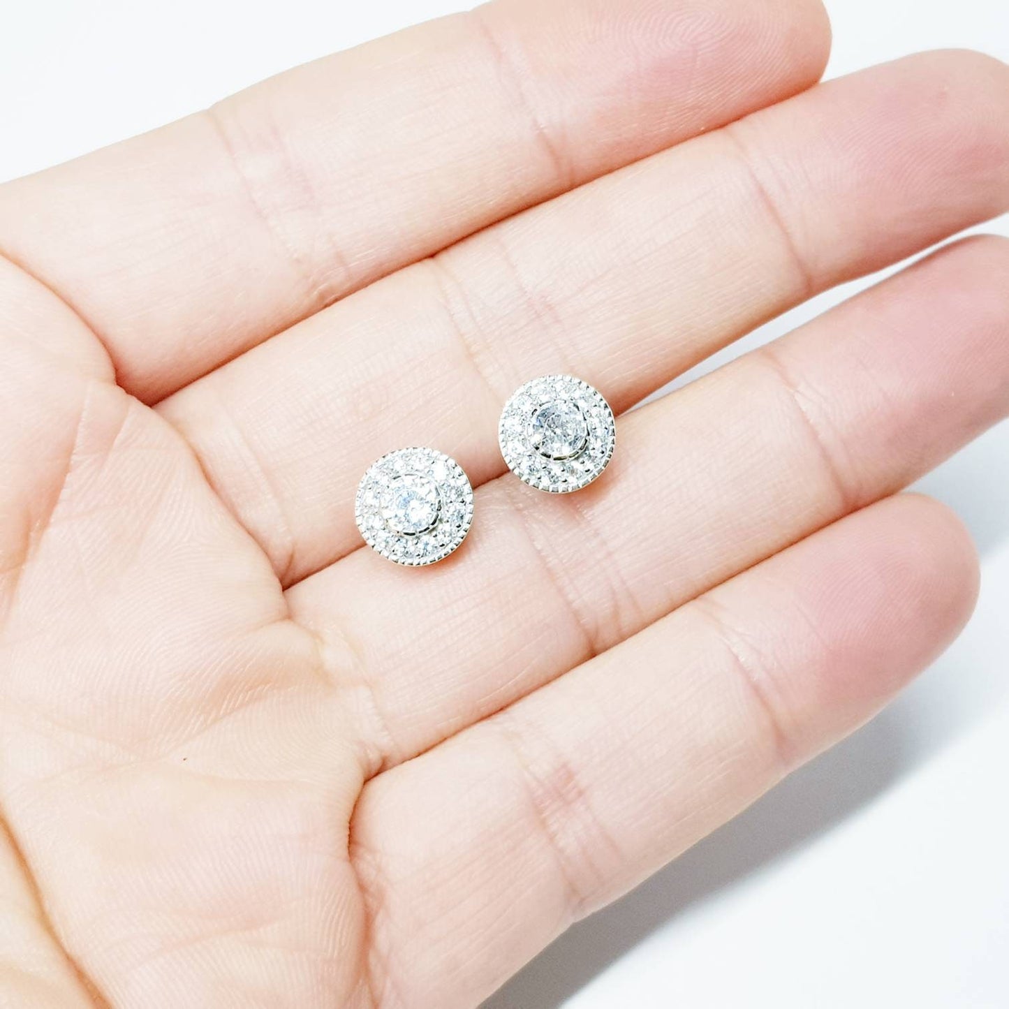 Vintage style Halo Earrings, stud earrings, gifts for women, faux diamond earrings for women with millgrain edge