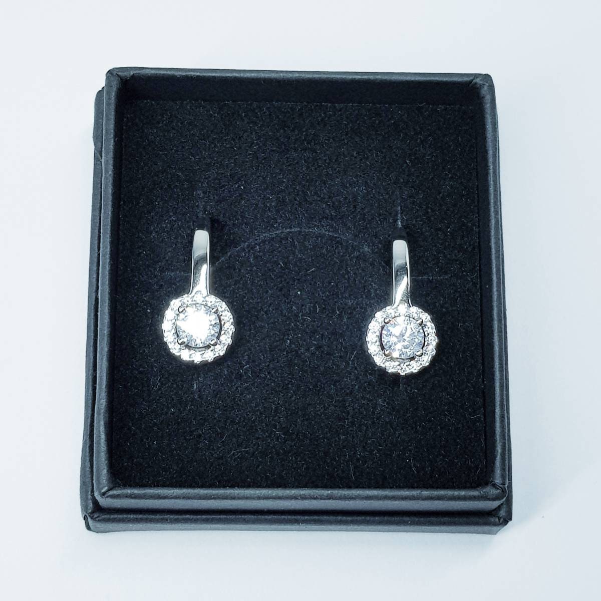 Elegant sterling silver round halo leverback drop earrings