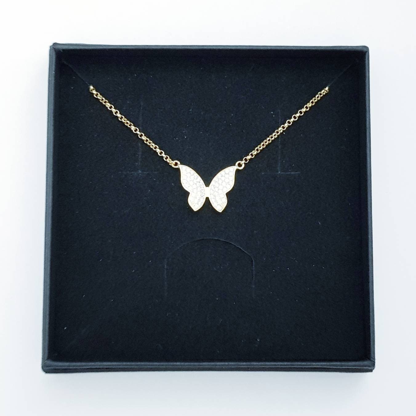 Butterfly necklace, yellow gold plated dainty butterfly pendant