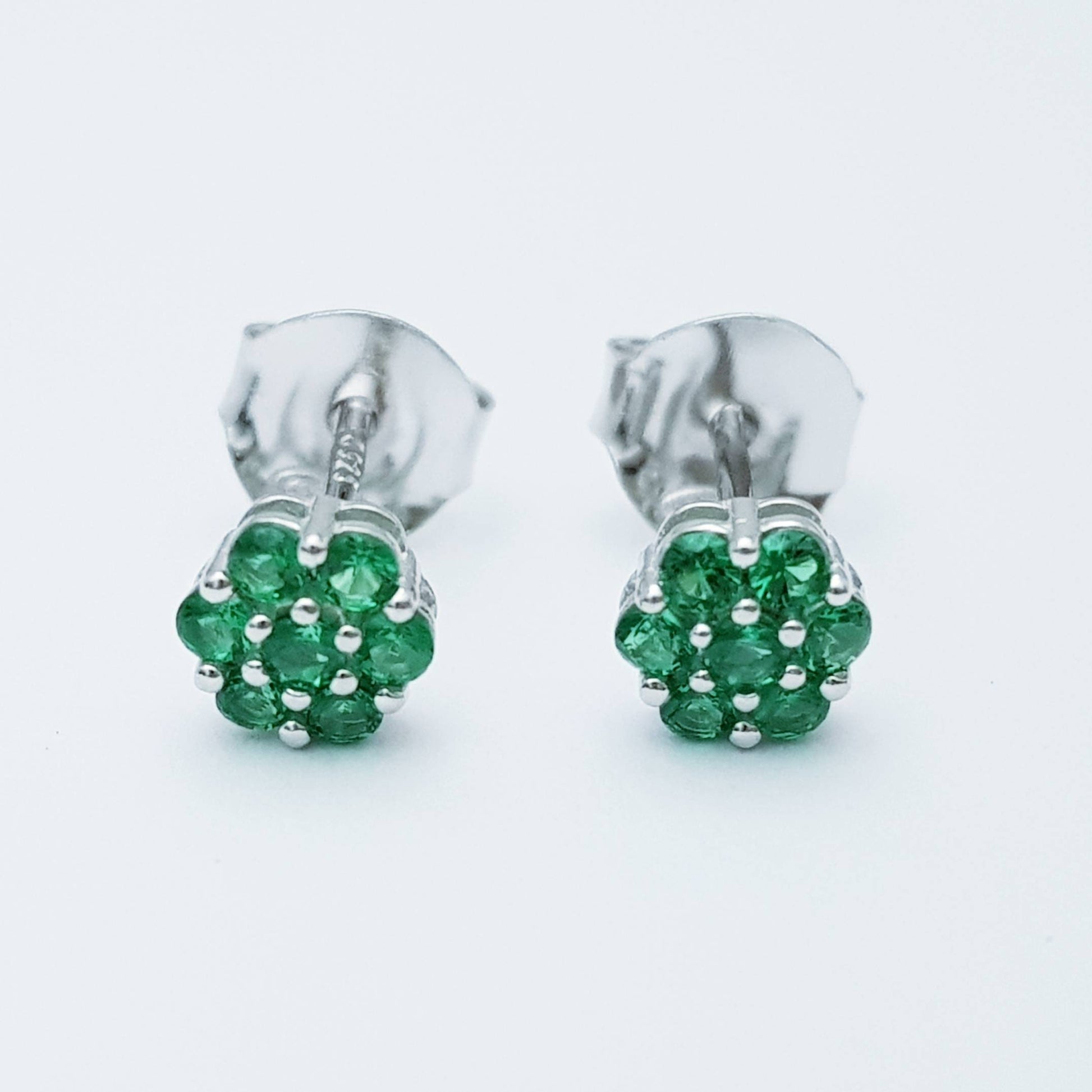 Minimal sterling silver claw set green stud earrings, second hole earring, small floral stud