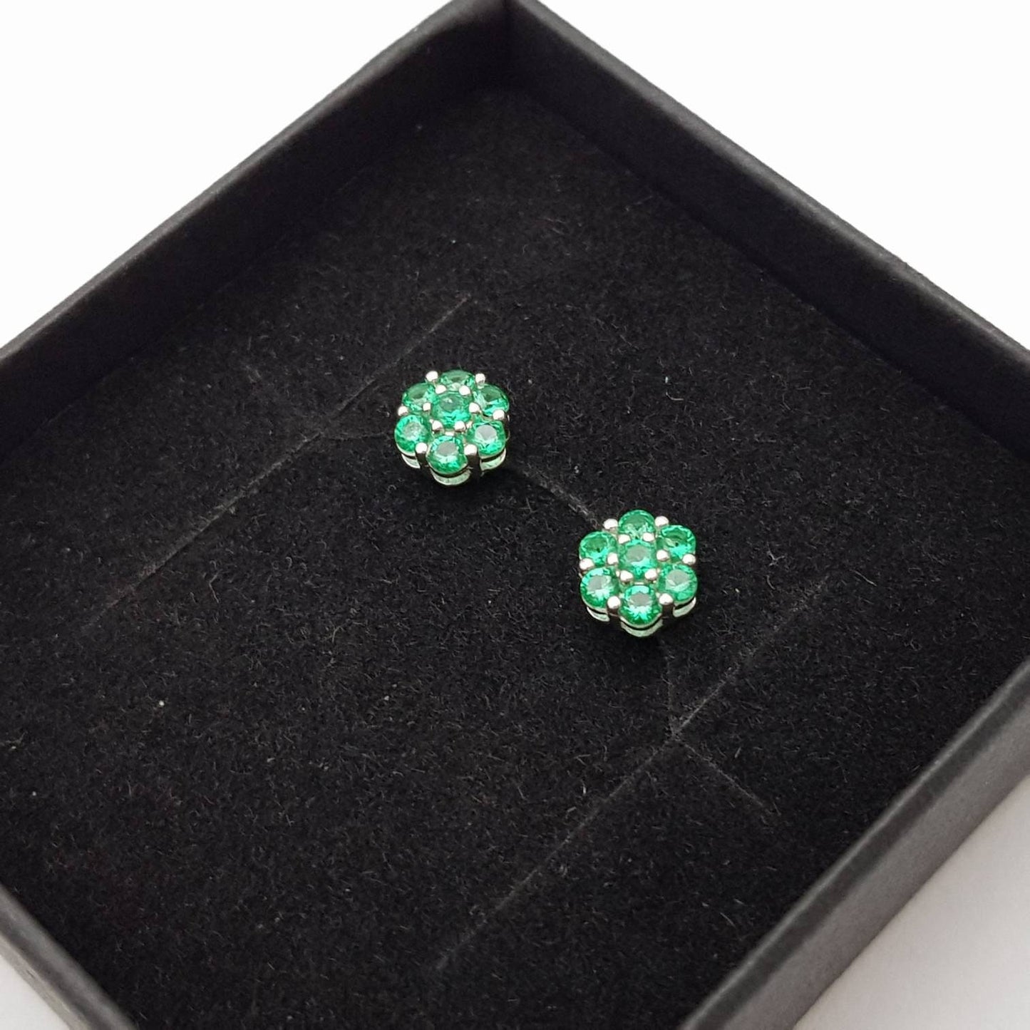 Minimal sterling silver claw set green stud earrings, second hole earring, small floral stud