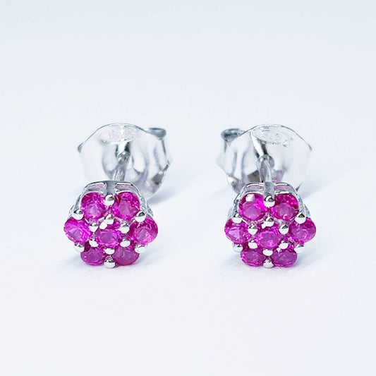 Minimal sterling silver claw set red stud earrings, small red earrings, second earrings