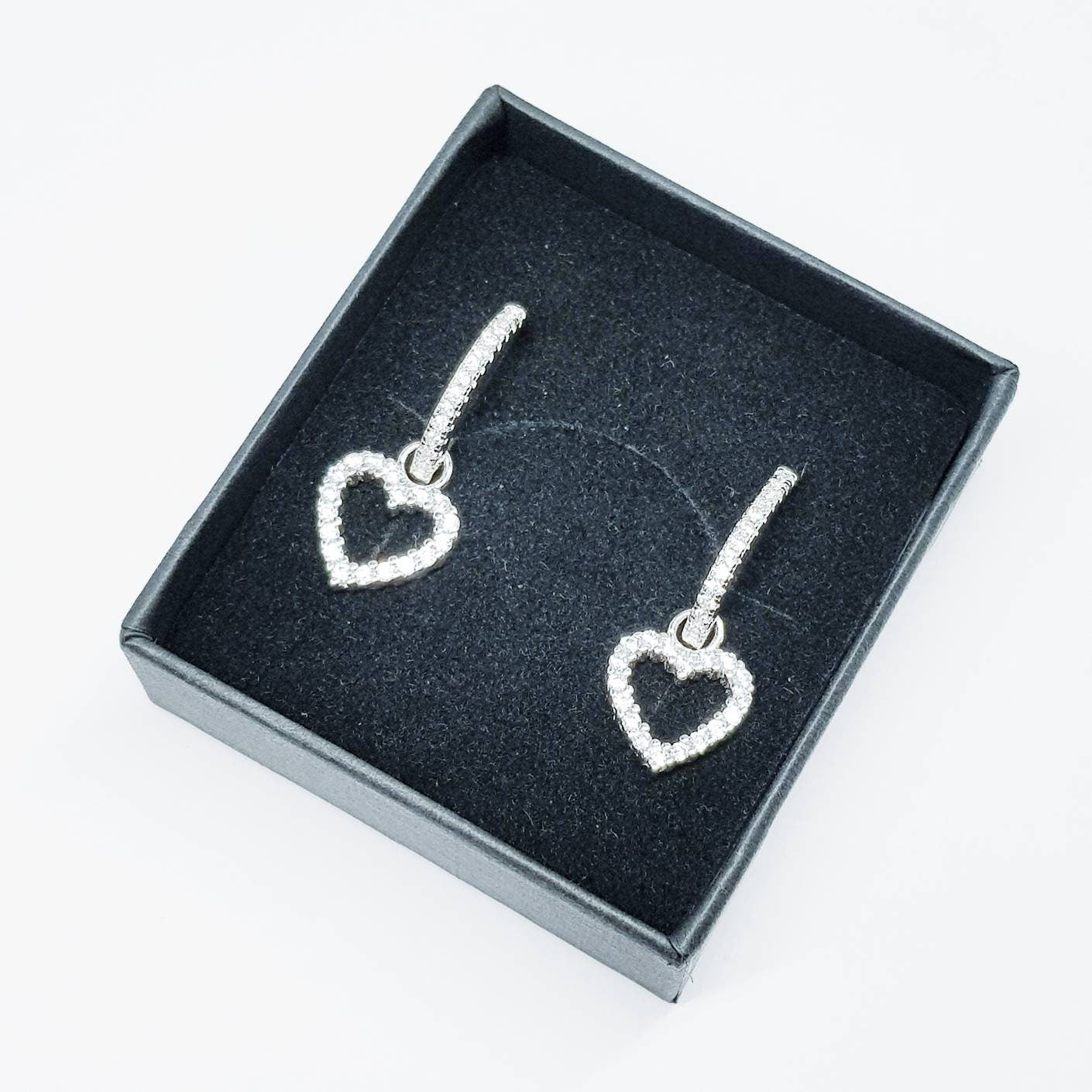 Thin hoop earrings, with removable heart charm, two earrings in one, silver Huggie earrings