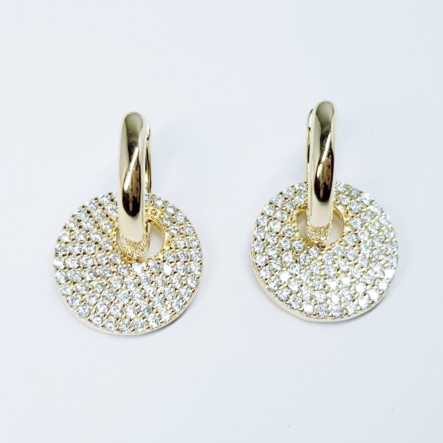 Mini gold hoop earrings with removable faux diamond disc, two earrings in one, Small Huggie earrings