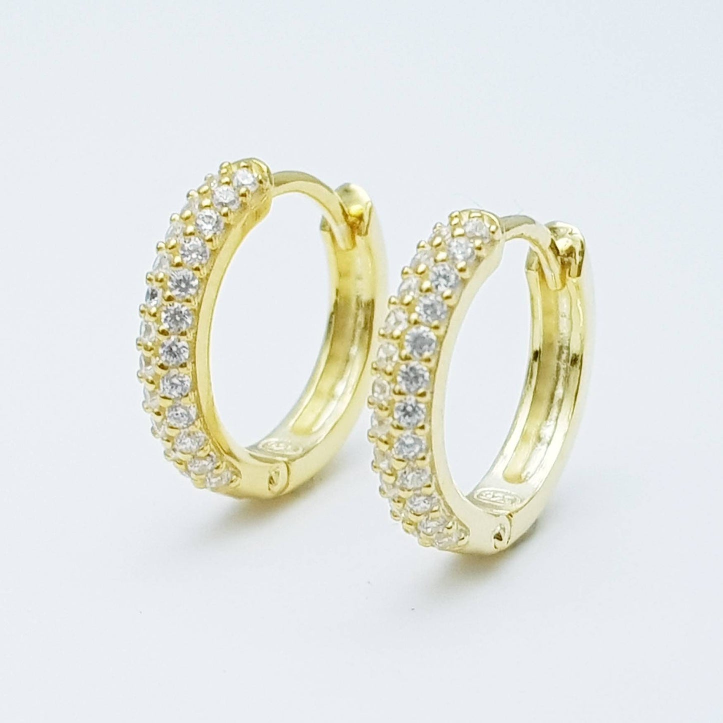 Gold hoop earrings with removable solitaire drop, two earrings in one, faux diamond huggie earrings