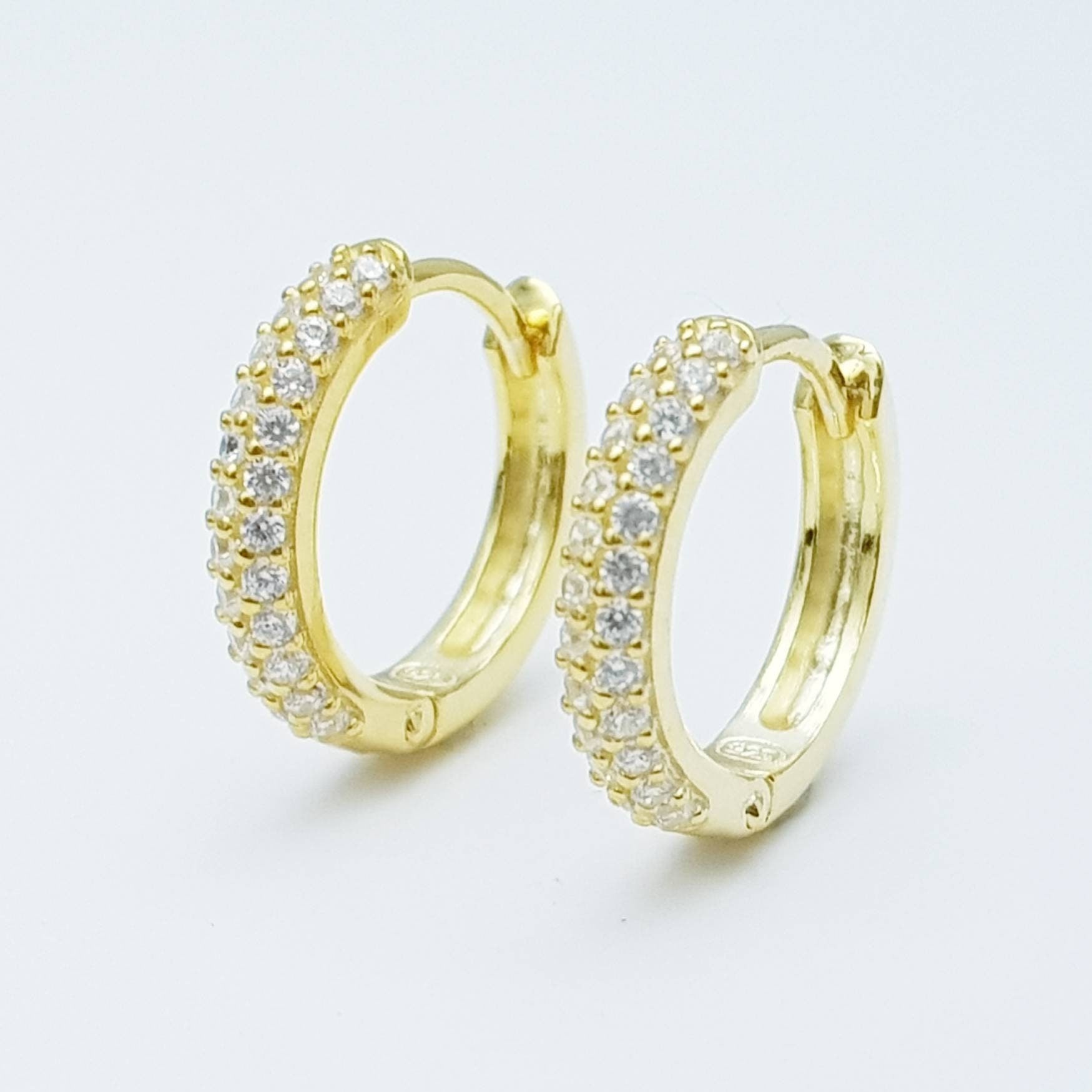 Gold hoop earrings with removable solitaire drop, two earrings in one, faux diamond huggie earrings