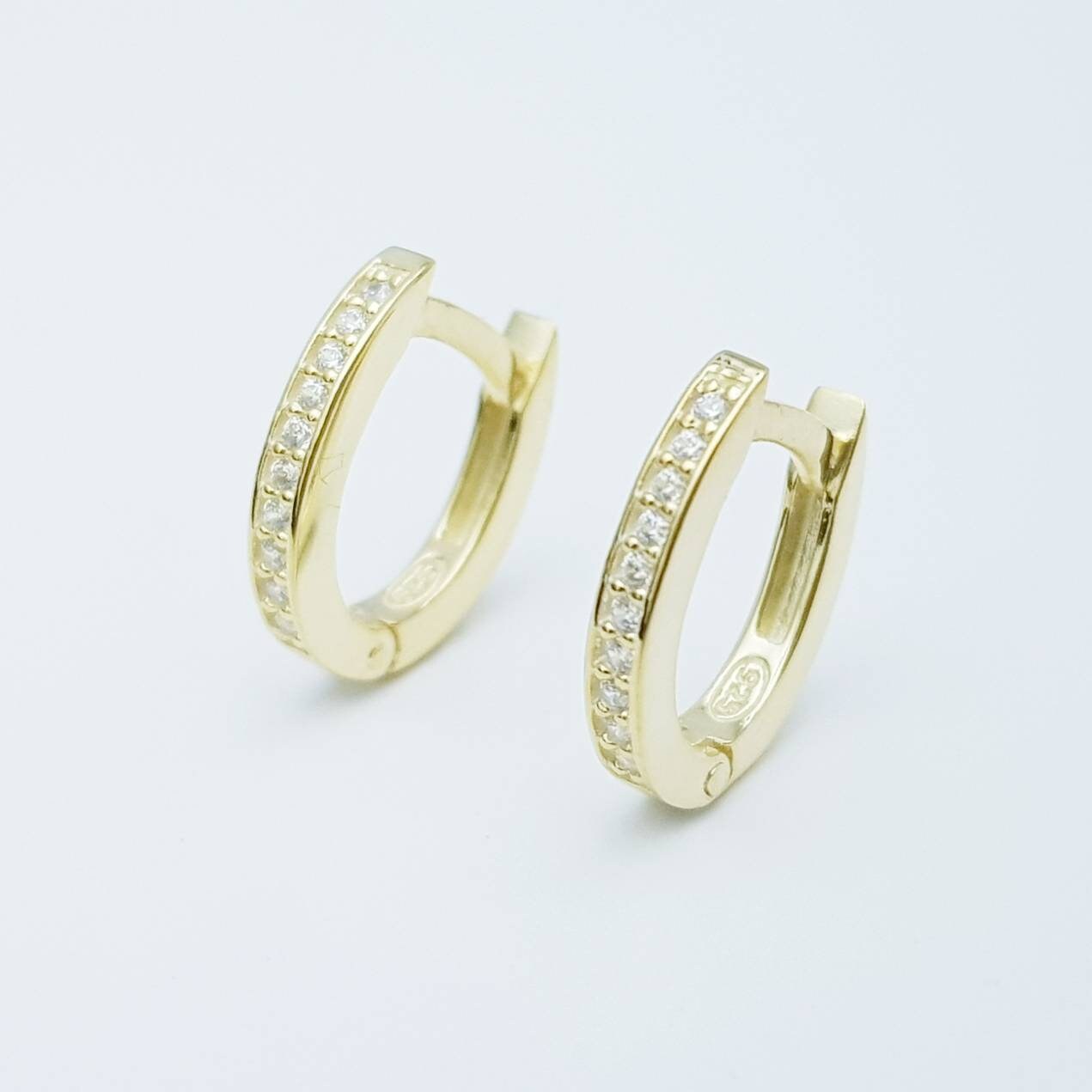 Two in one gold hoop earrings with removable solitaire teardrop, faux diamond small huggie earrings