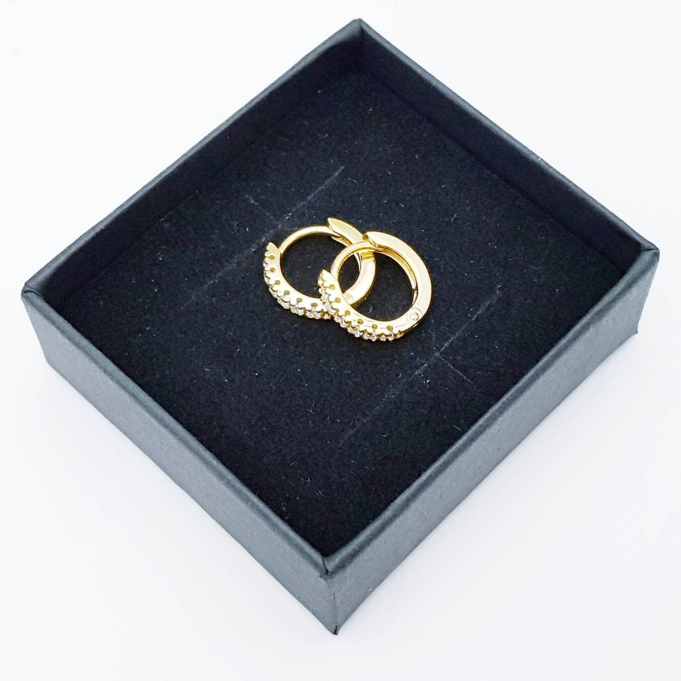 Small hoop earrings, silver huggie earrings, gold plated cz huggies, dainty diamond second hoop