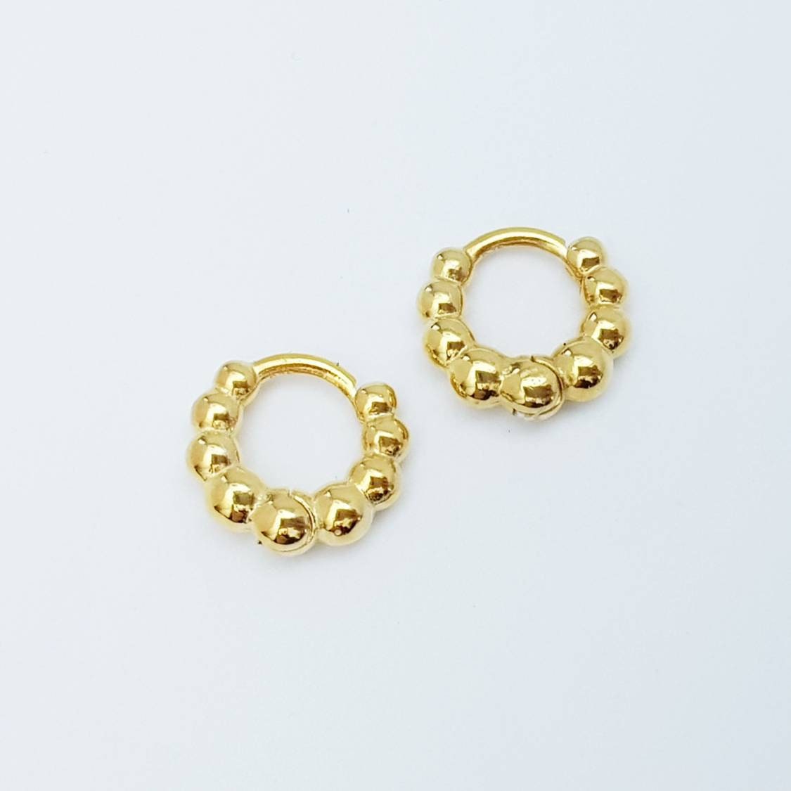 Small plain hoop earrings, beaded huggie earrings, gold plated plain huggies