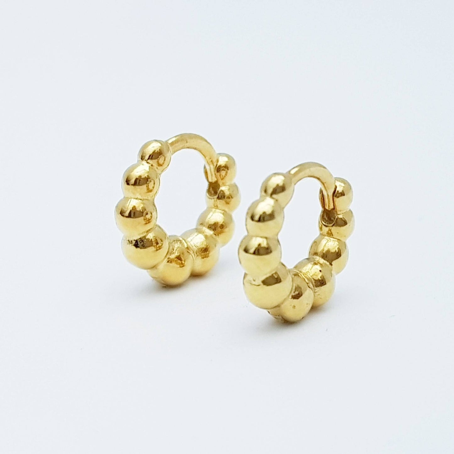 Small plain hoop earrings, beaded huggie earrings, gold plated plain huggies