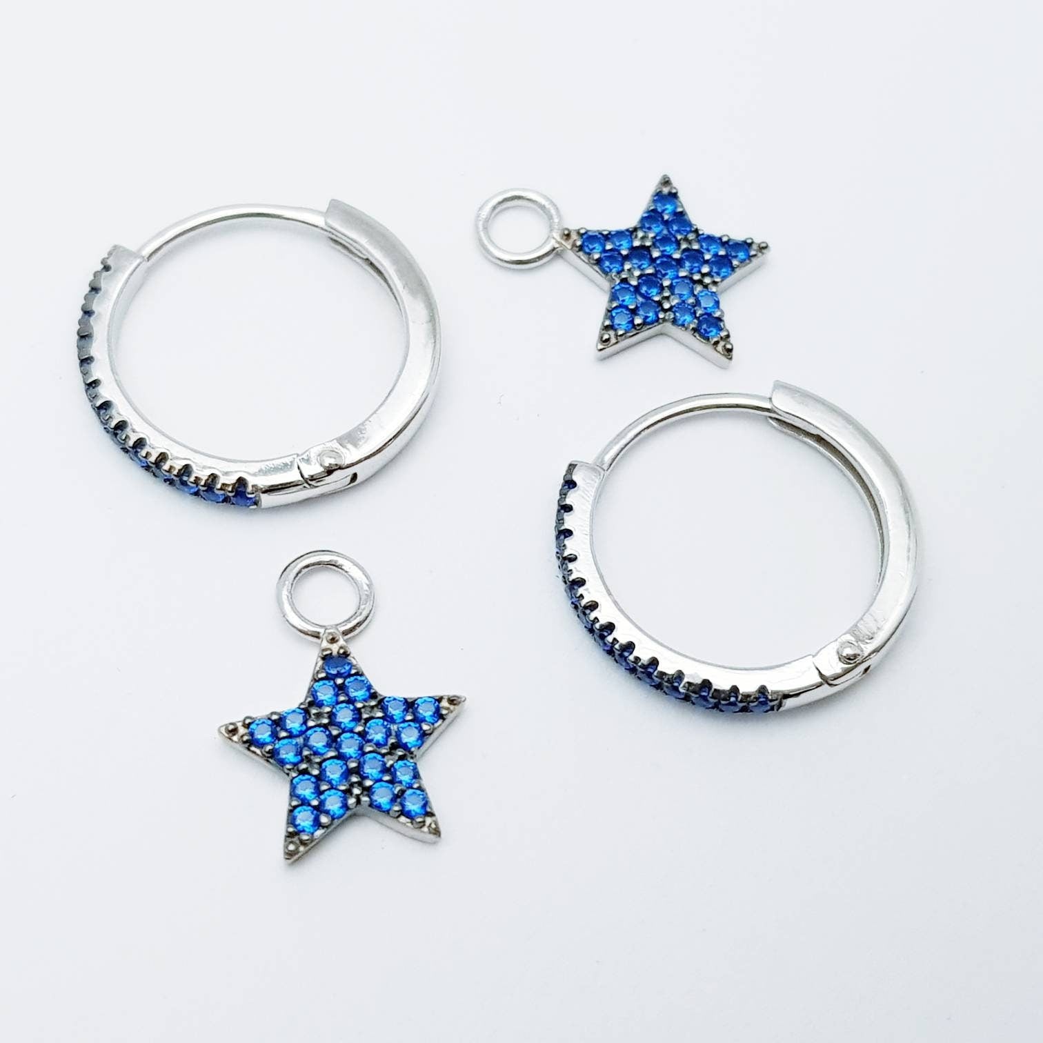 Thin hoop earrings, with removable heart charm, two earrings in one, silver Huggie earrings