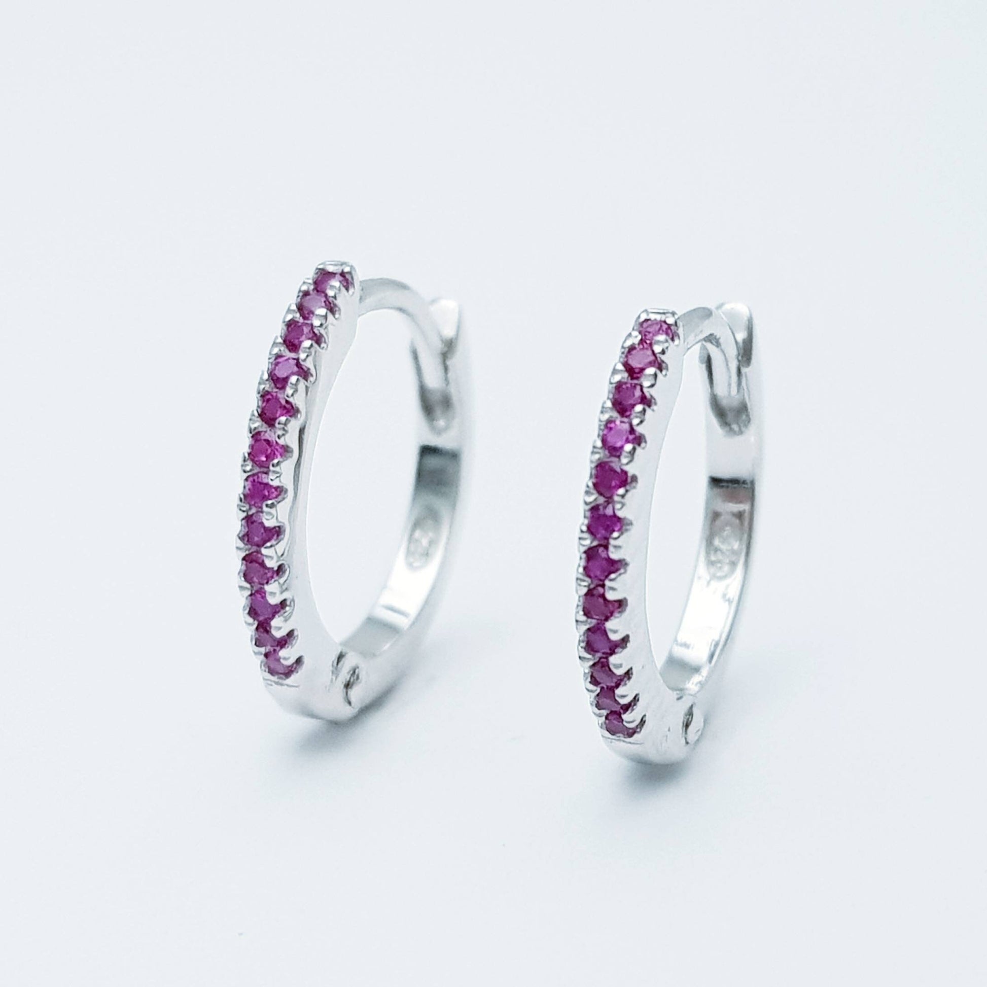 Thin hoop earrings - minimal jewelry - dainty hoops - Ruby red Huggie earrings - July earrings