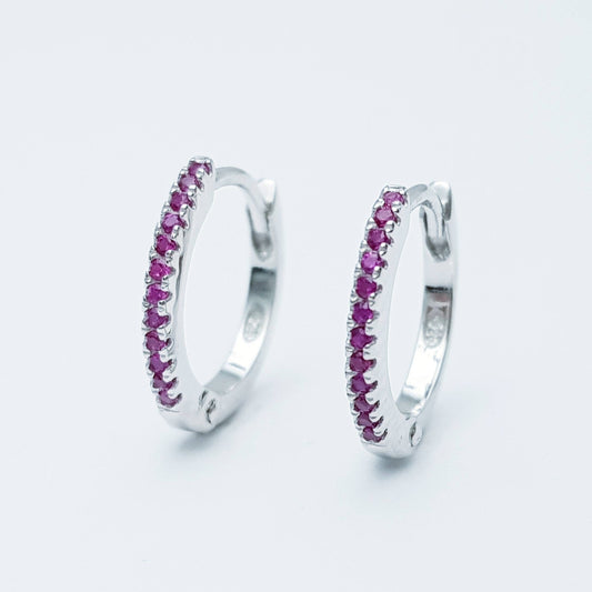 Thin hoop earrings - minimal jewelry - dainty hoops - Ruby red Huggie earrings - July earrings