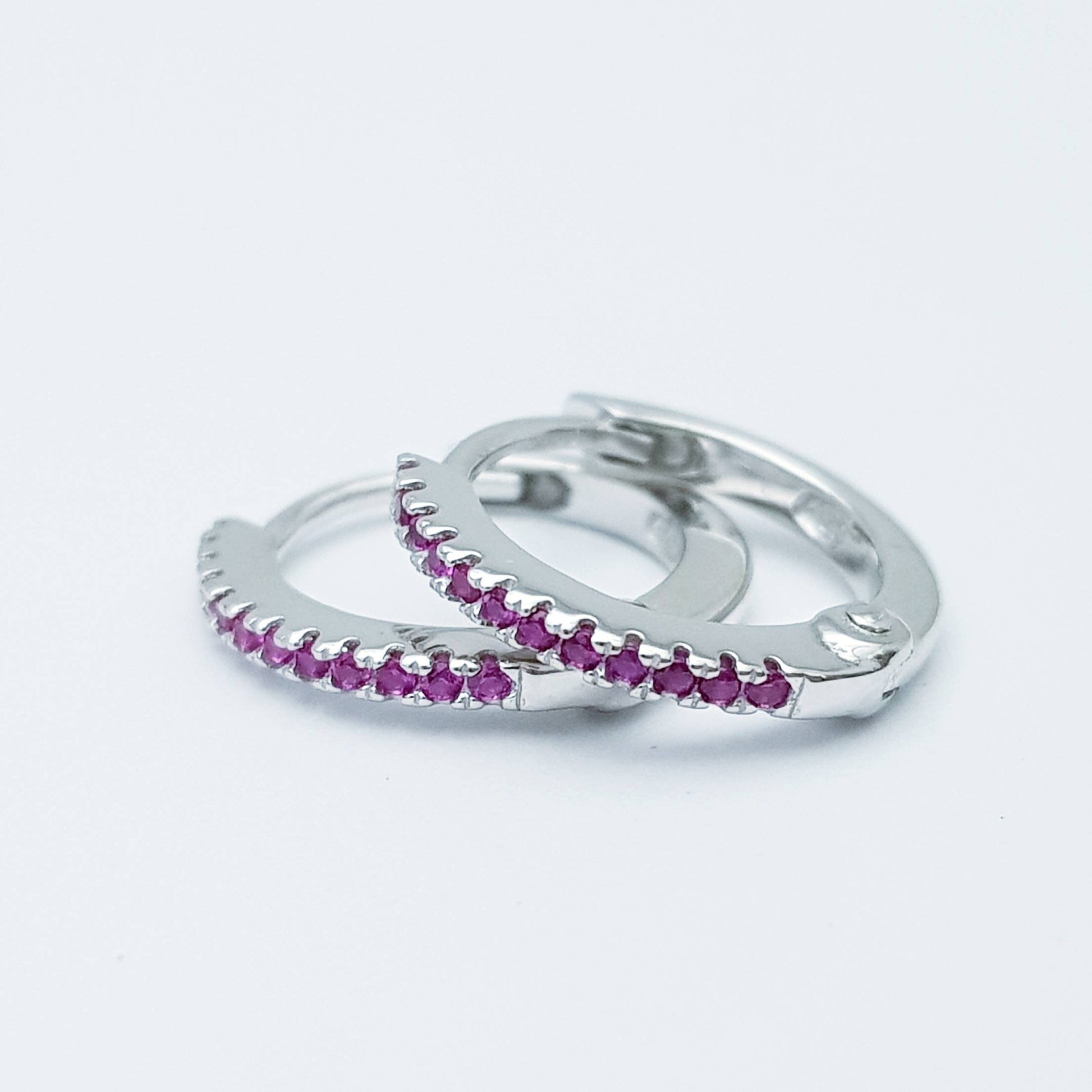 Thin hoop earrings - minimal jewelry - dainty hoops - Ruby red Huggie earrings - July earrings