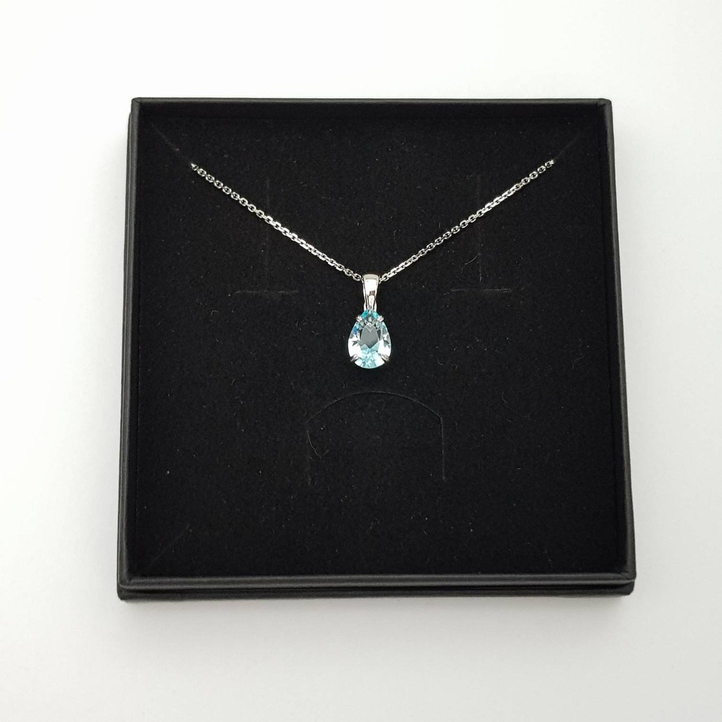 925 silver turquoise blue aquamarine teardrop necklace, single light blue drop pendant
