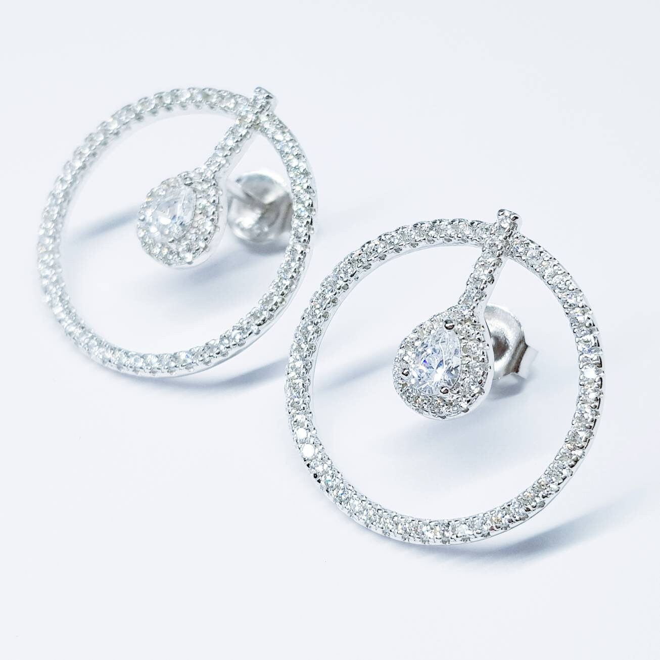 Teardrop stud earrings, modern  Earrings, silver circle stud earring